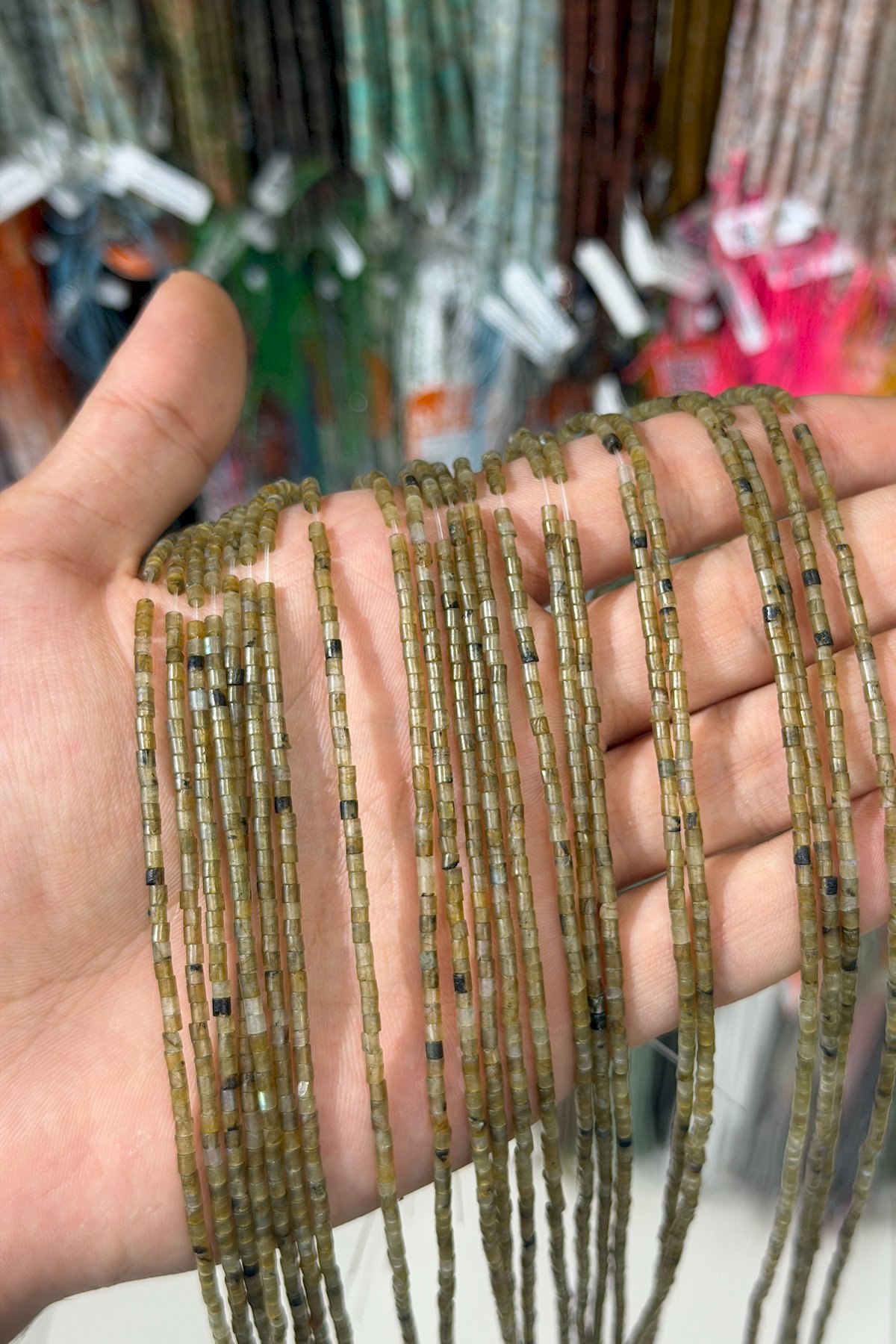 Labradorite Natural Stone Cylinder Cut 2x2mm String Of Beads