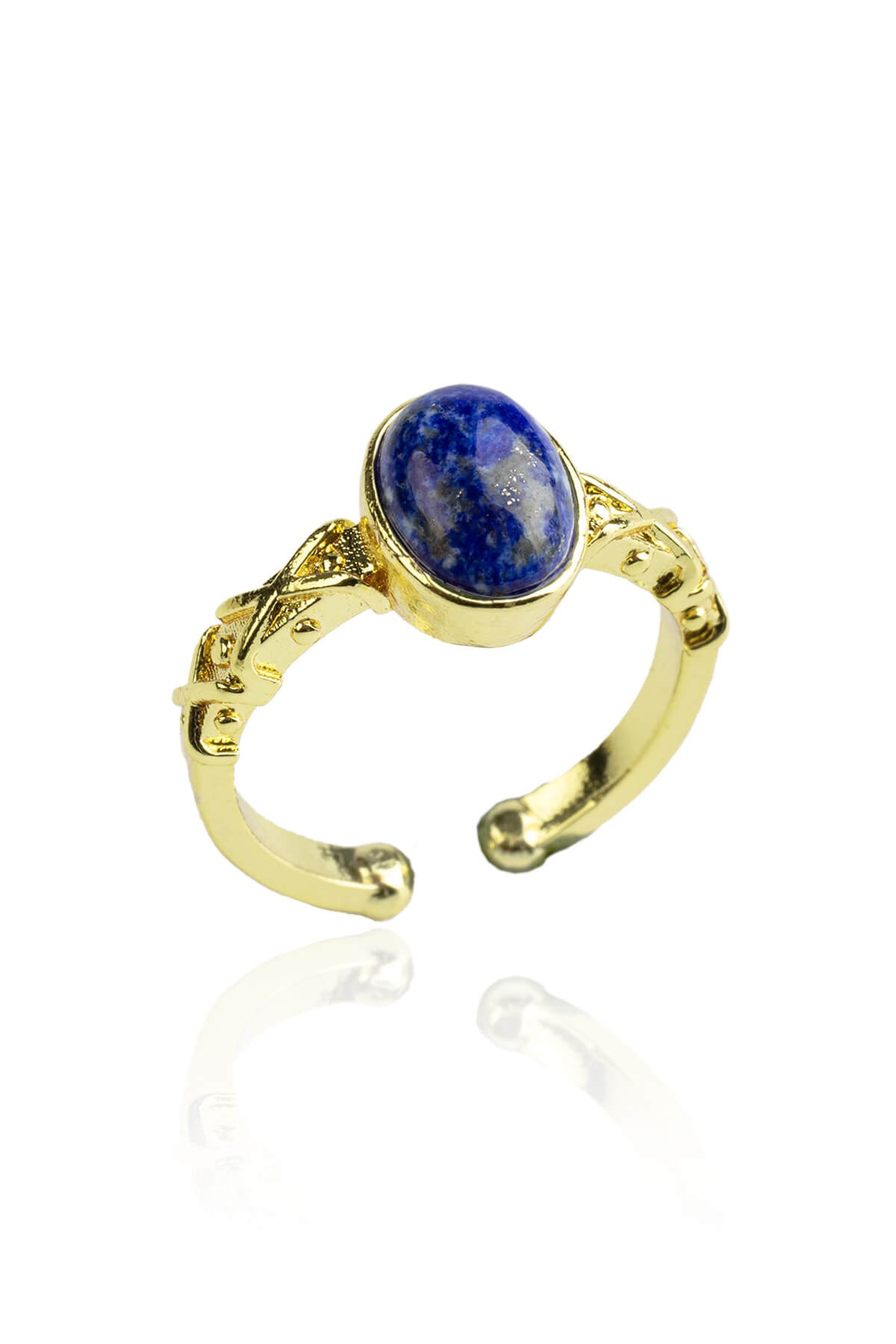 Lapis Lazuli Doğal Taş Bakır Oval Kesim Ayarlanabilir Yüzük