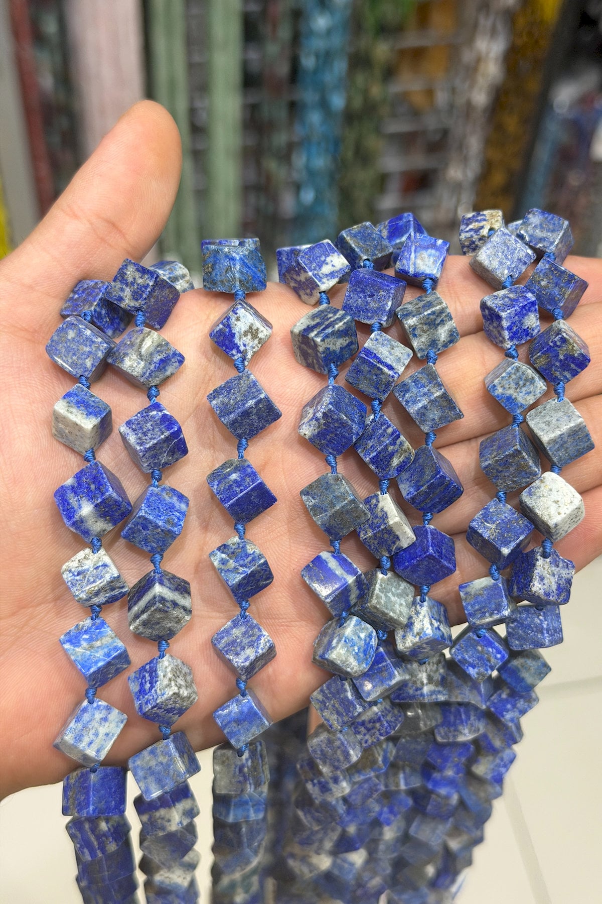 Lapis Lazuli Taşı Yandan Delikli Küp Kesim 9mm Doğal Taş Dizi
