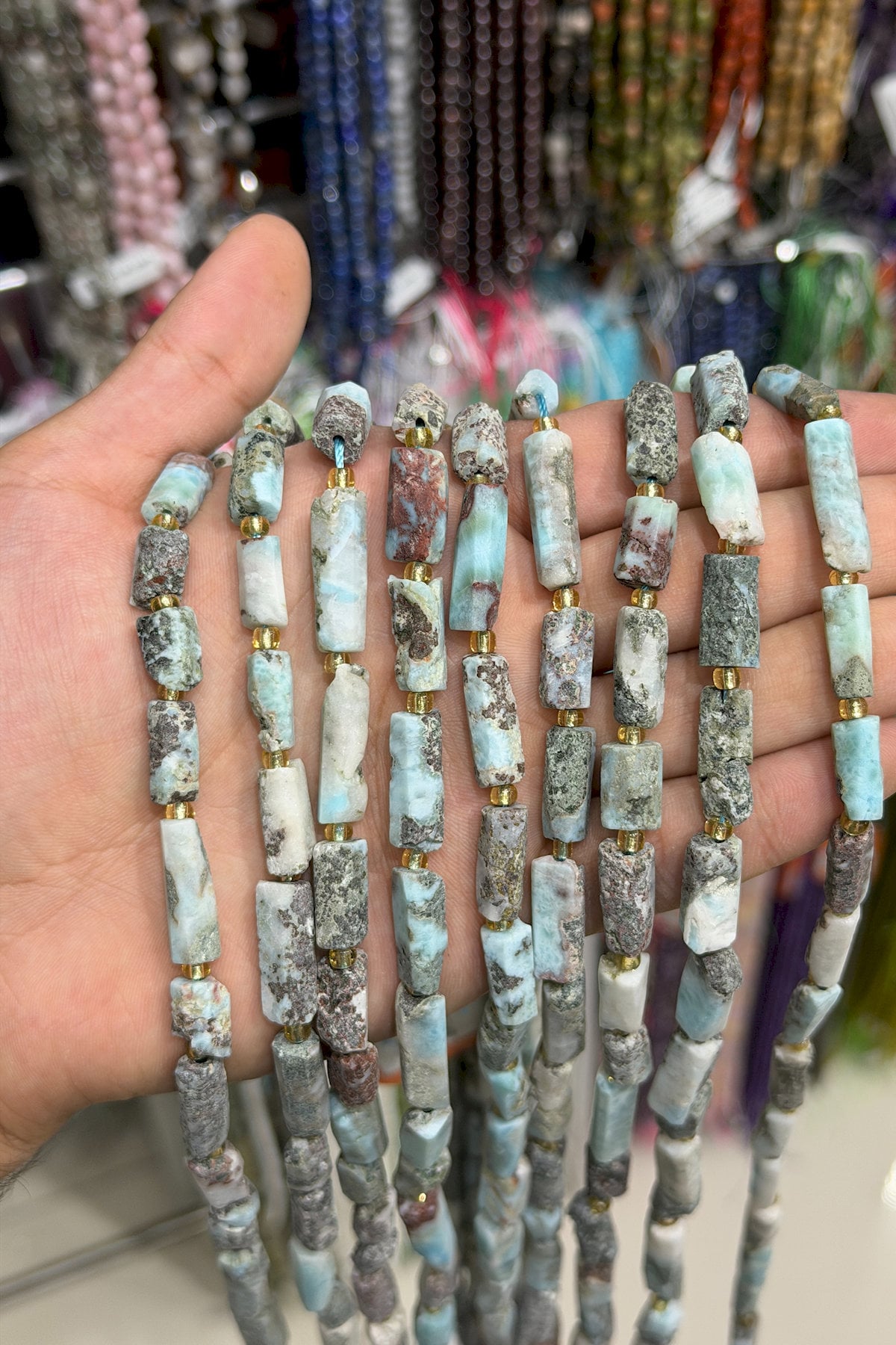 Larimar Taşı Köşeli Silindir Kesim 7x27mm Doğal Taş Dizi