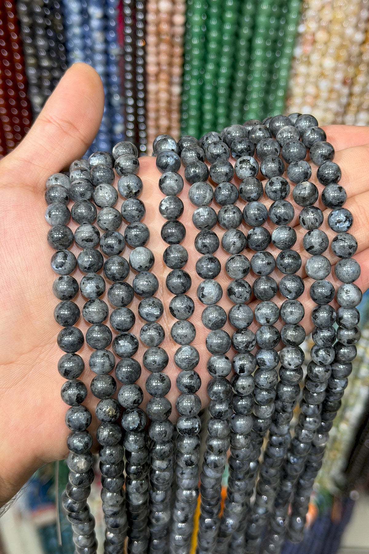 Larvakit Natural Stone Shiny Globe Cut 8mm String Of Beads