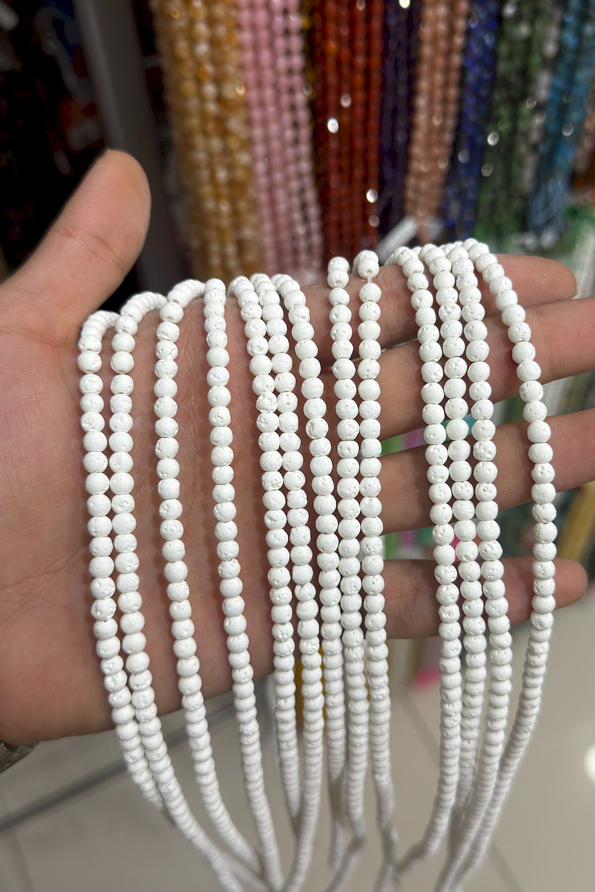 Lava Stone Round-Cut Matte White 4mm Bead Strand [AA]