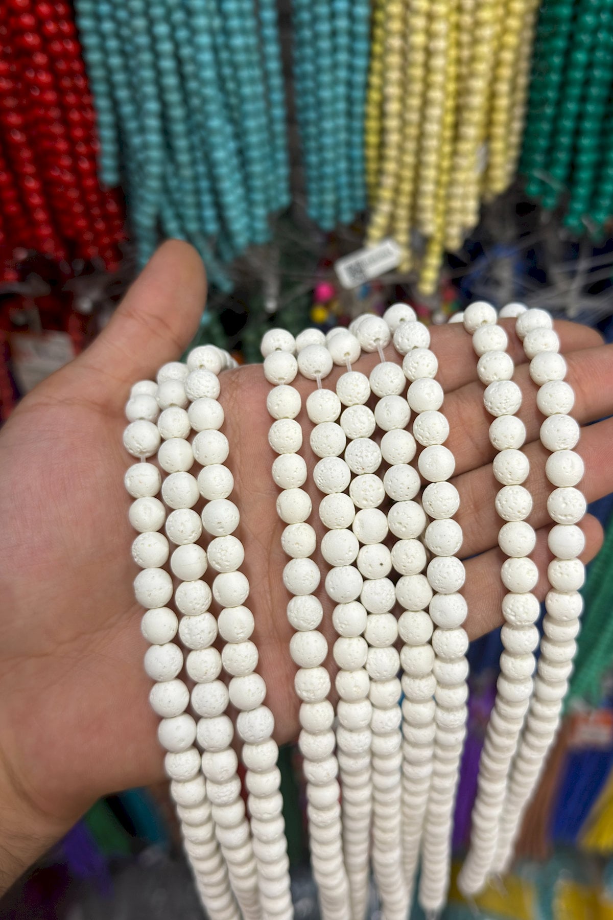 Lava Stone Natural Stone Matte White Globe Cut 8mm String Of Beads