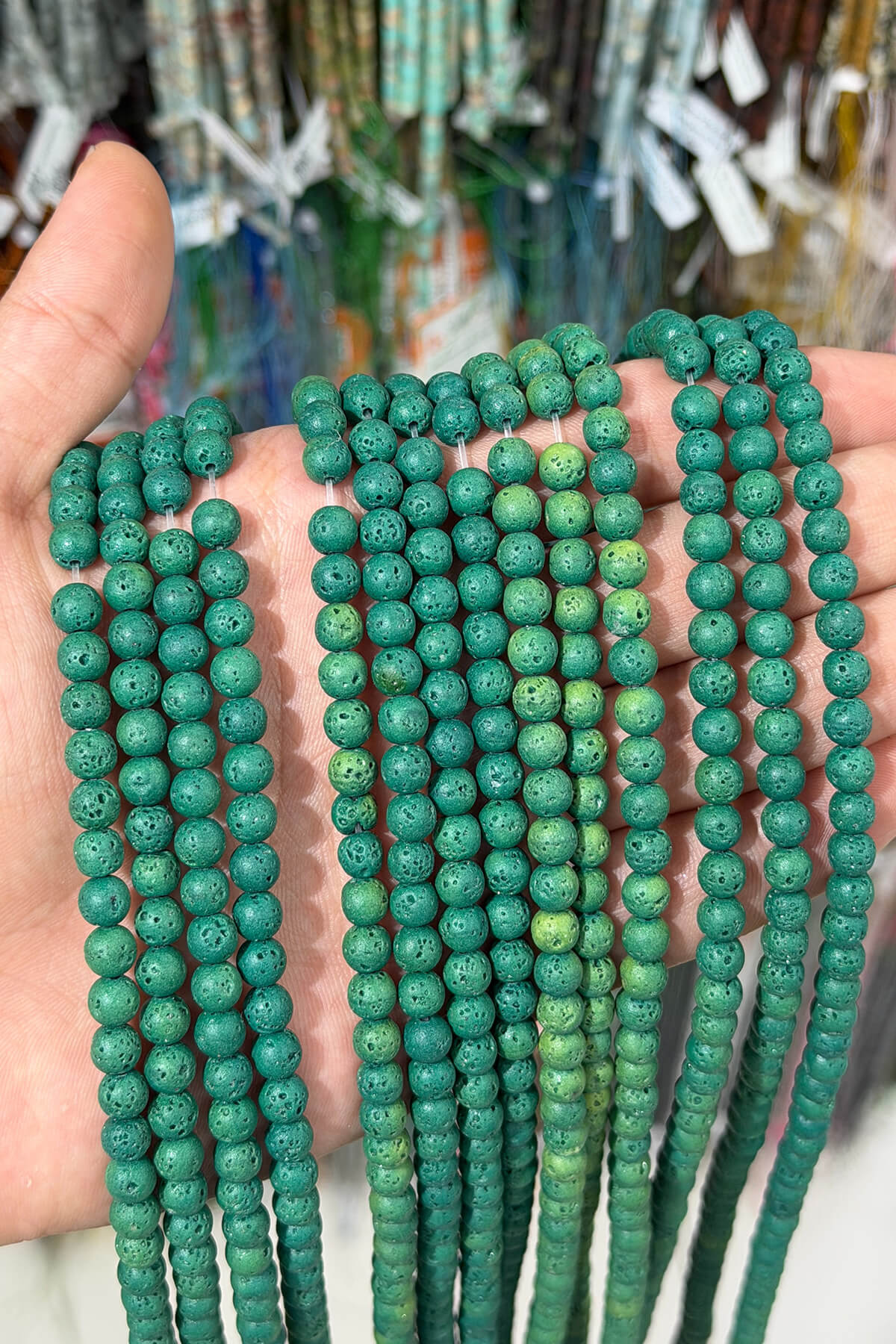 Lava Stone Natural Stone Matte Dark Green Globe Cut 6mm String Of Beads