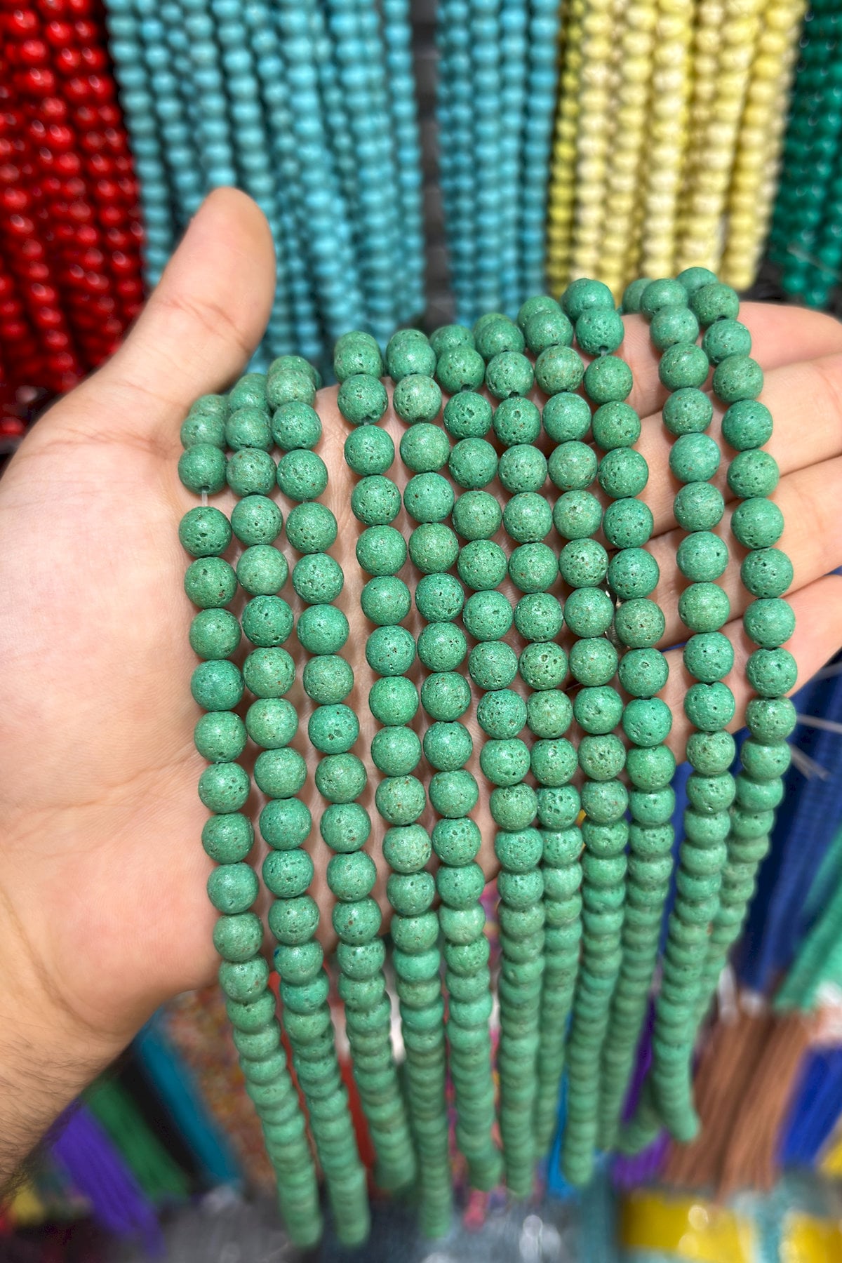 Lava Stone Natural Stone Matte Dark Green Globe Cut 8mm String Of Beads