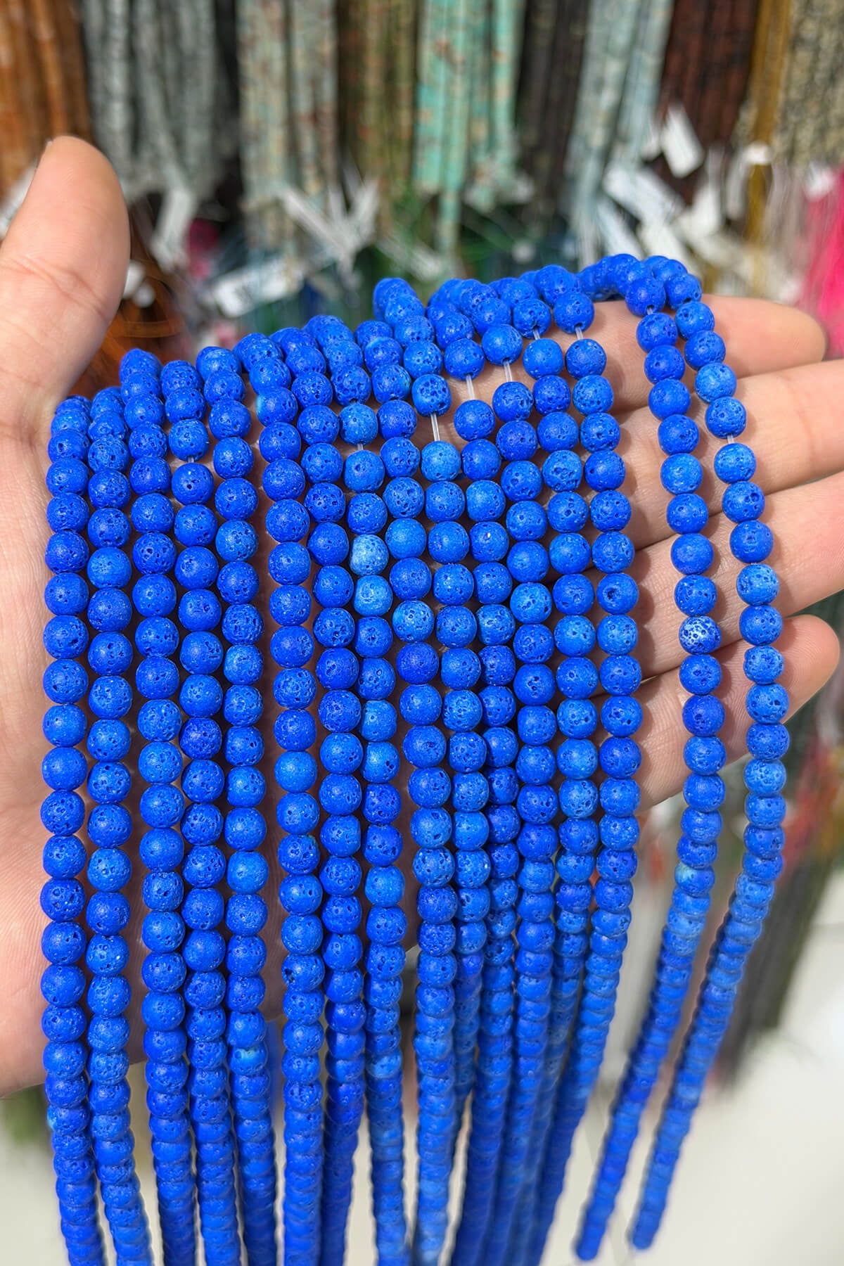 Lava Stone Natural Stone Matte Dark Blue Globe Cut 6mm String Of Beads