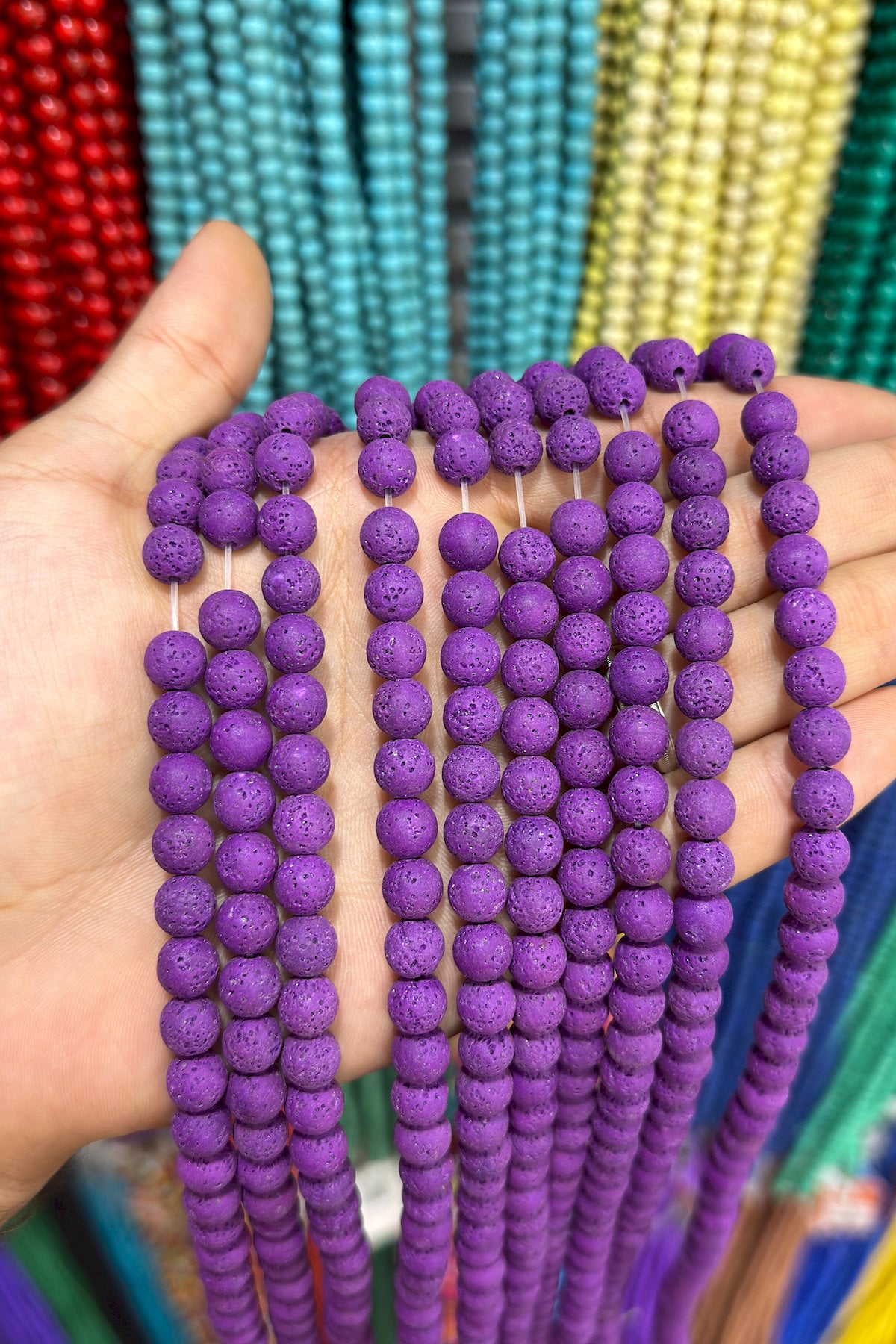 Lava Stone Natural Stone Matte Purple Globe Cut 8mm String Of Beads