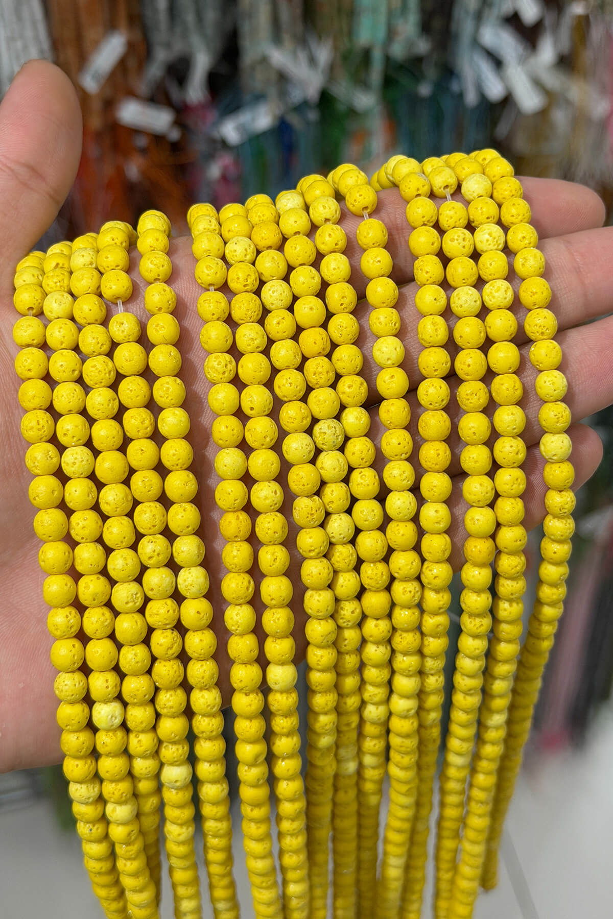 Lava Stone Natural Stone Matte Yellow Globe Cut 6mm String Of Beads