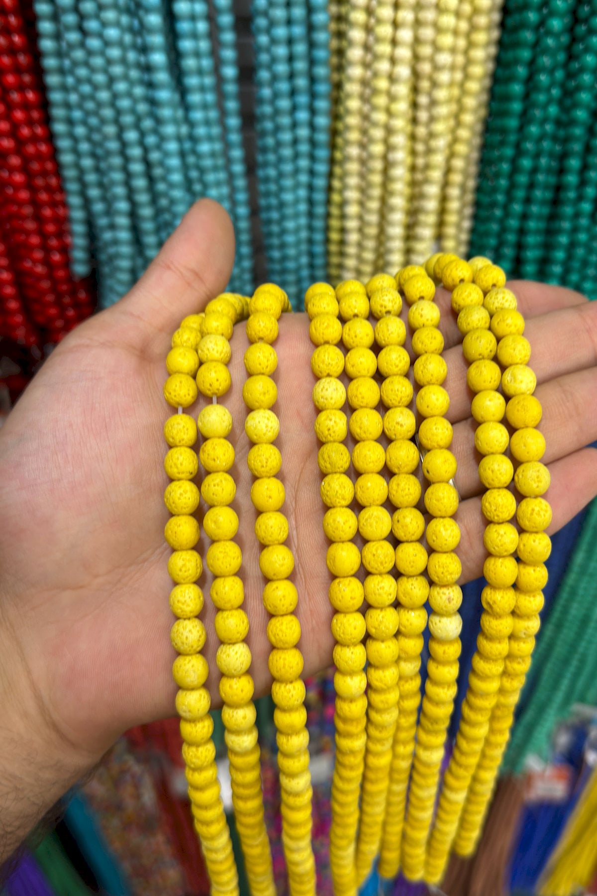Lava Stone Natural Stone Matte Yellow Globe Cut 8mm String Of Beads