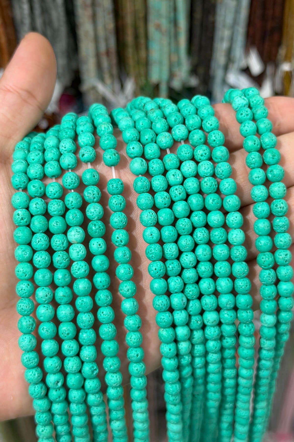 Lava Stone Natural Stone Matte Water Green Globe Cut 6mm String Of Beads