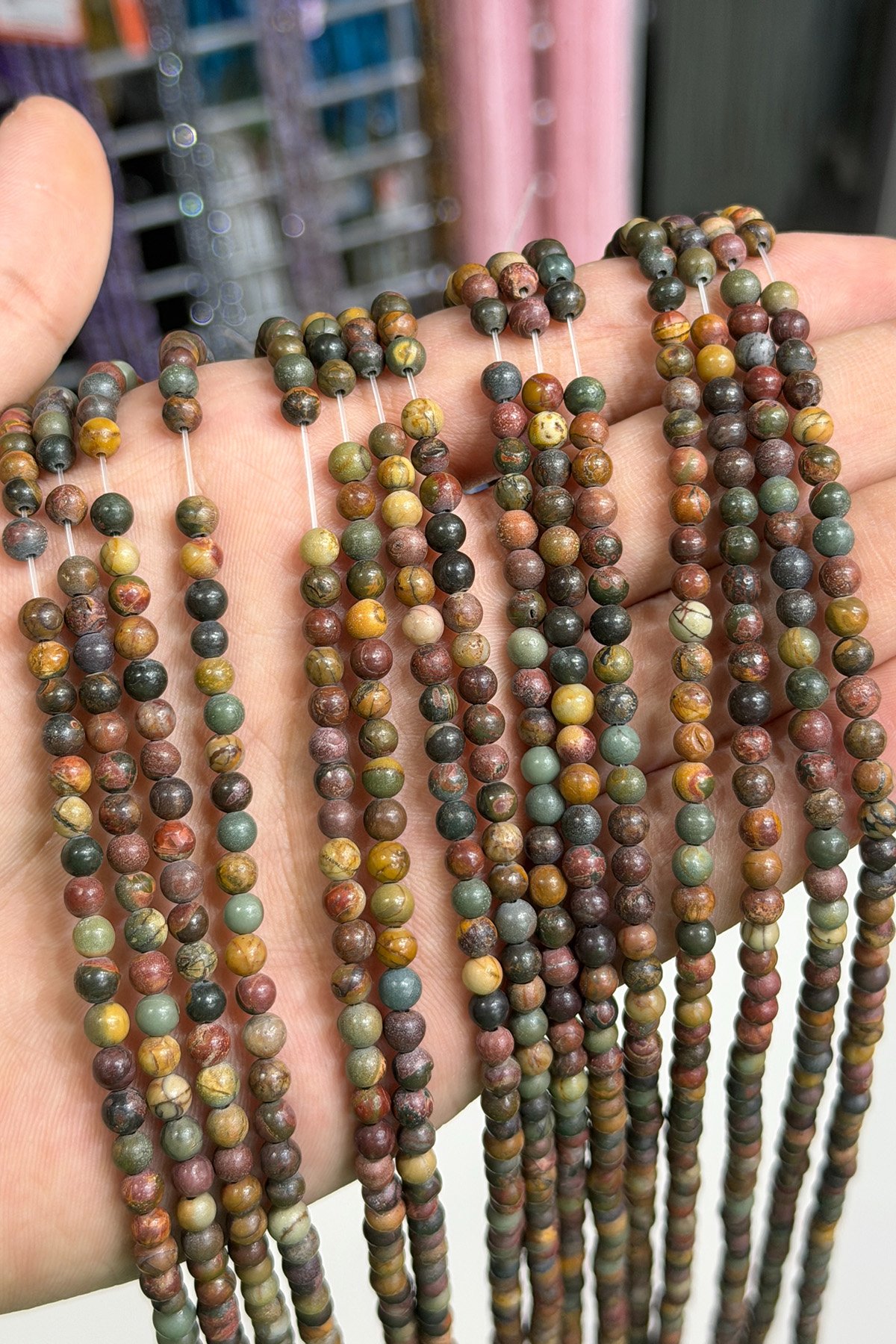 Leopard Jasper Natural Stone Shiny Globe Cut 4mm String Of Beads