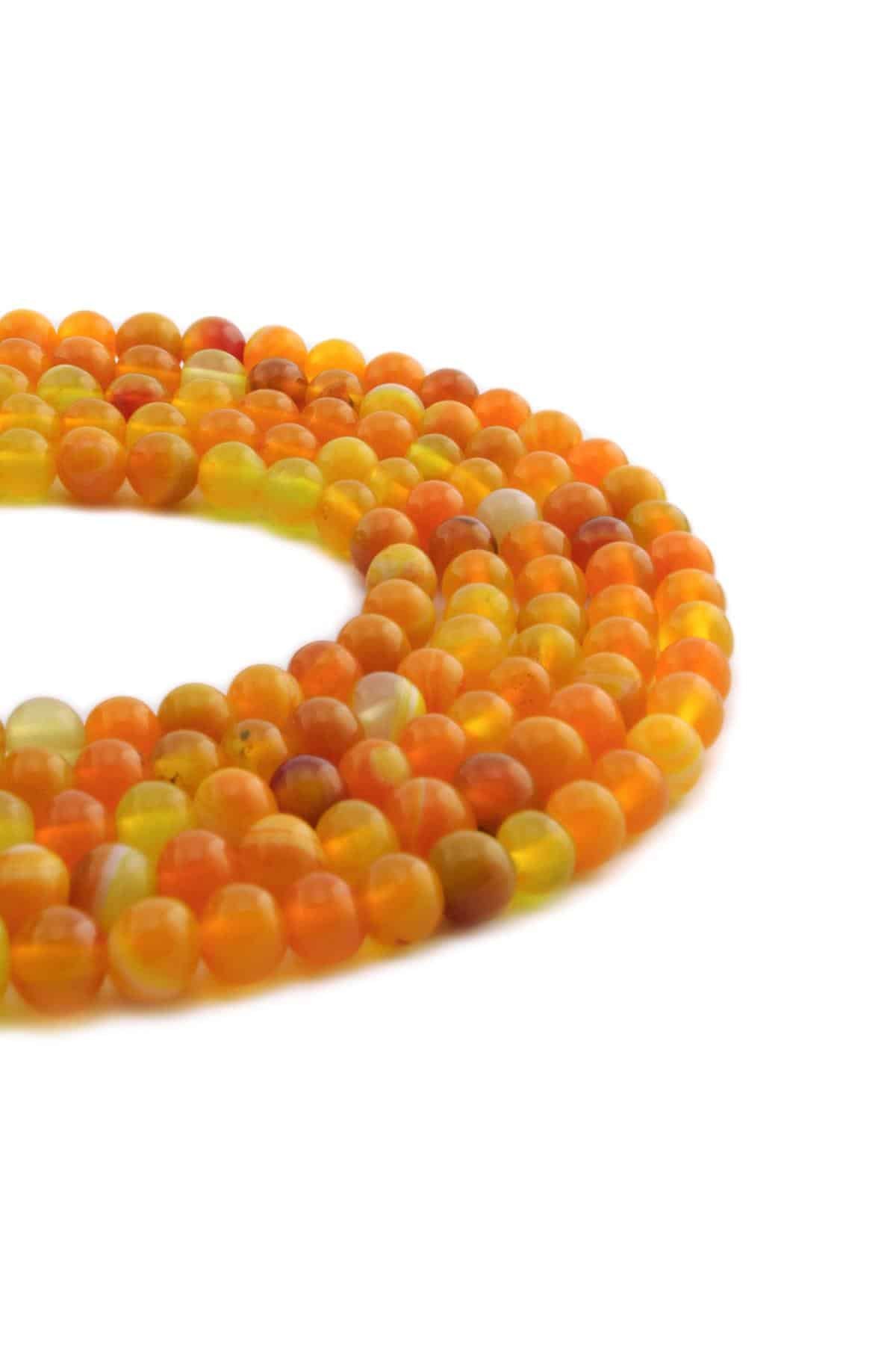 Madagascar Agate Natural Stone Shiny Orange Globe Cut 6mm String Of Beads