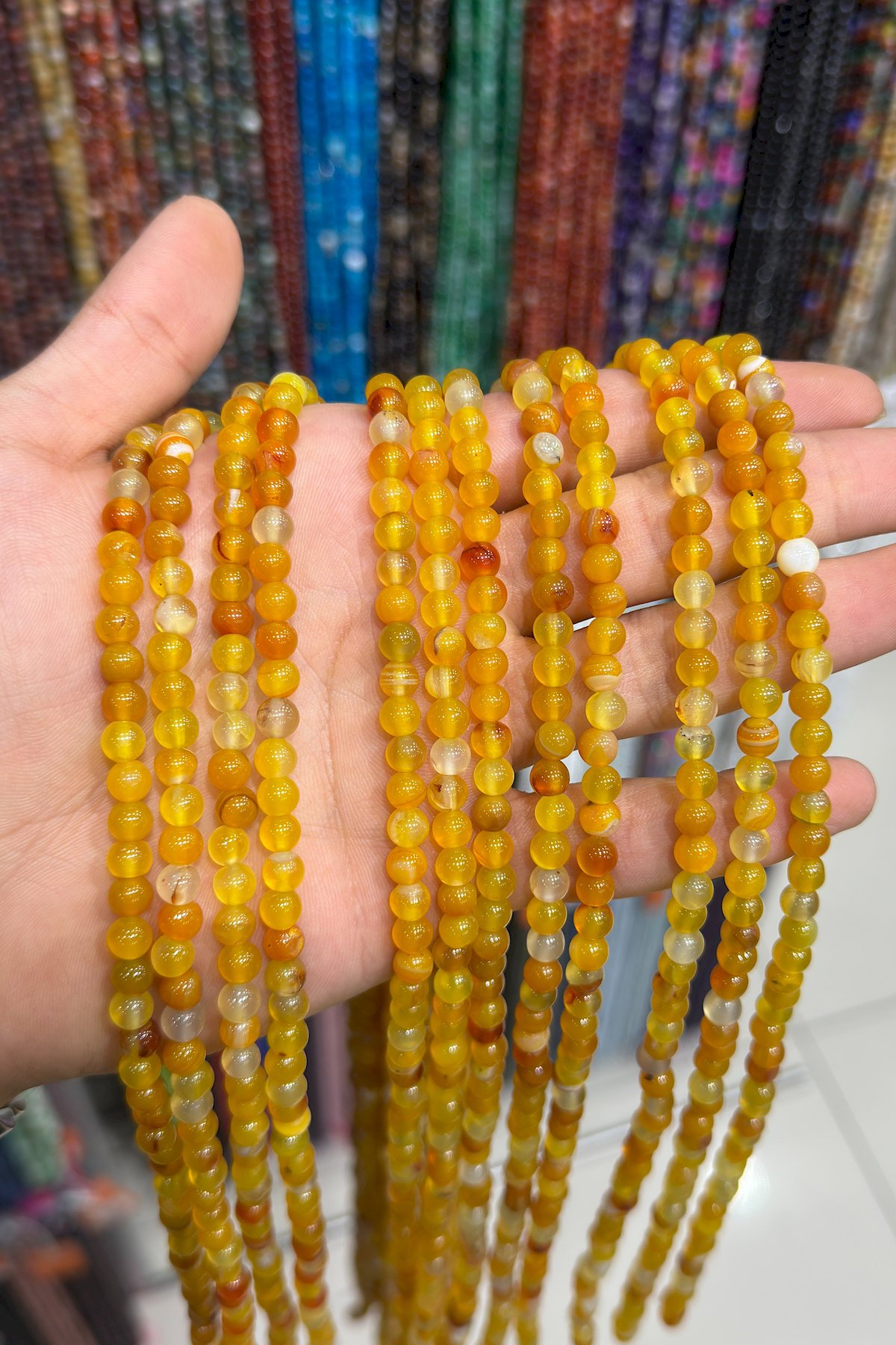 Madagaskar Akik Taşı Küre Kesim Parlak Turuncu 6mm Doğal Taş Dizi [AA]