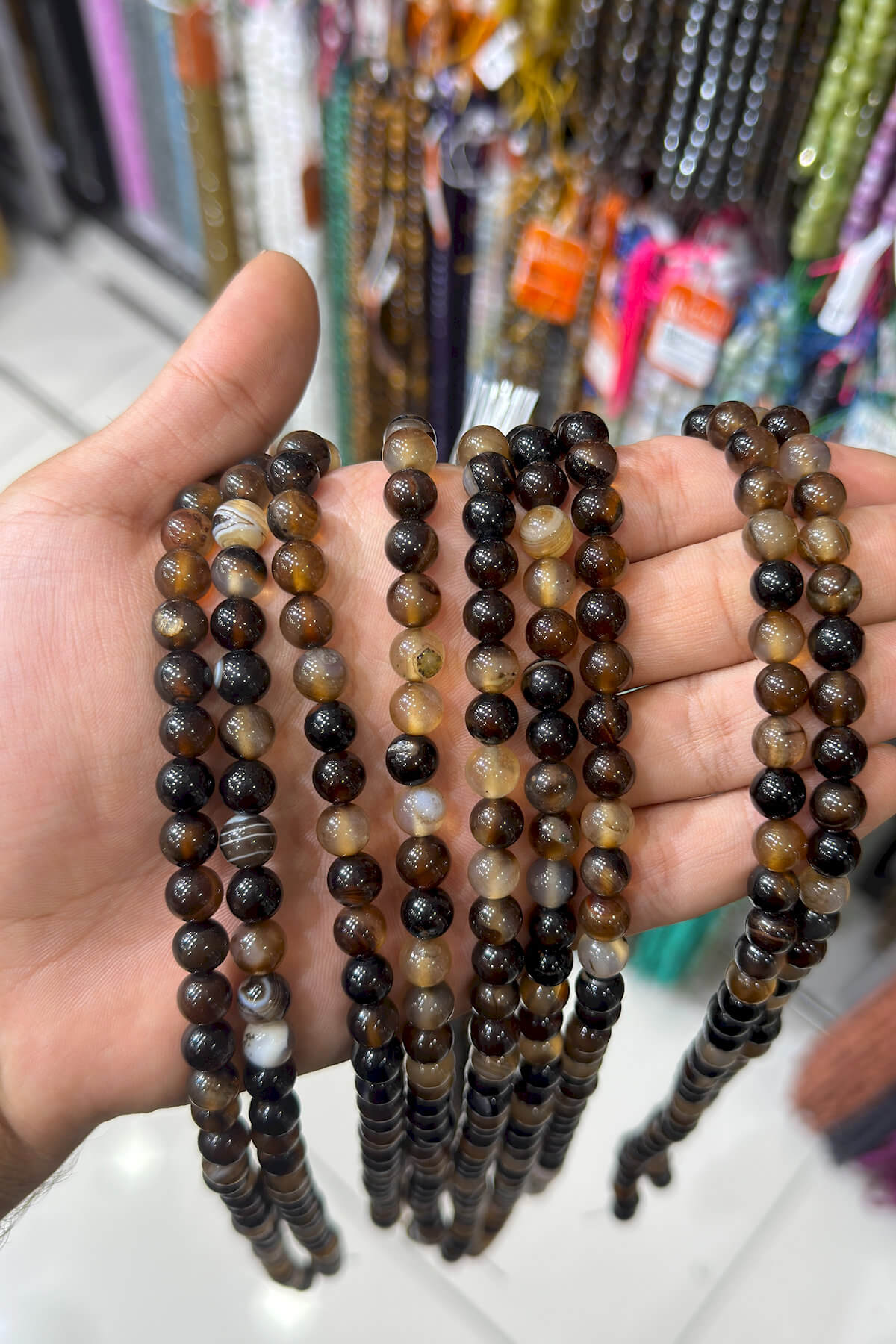 Madagaskar Akik Taşı Küre Kesim Parlak Kahverengi 8mm Doğal Taş Dizi [AA]