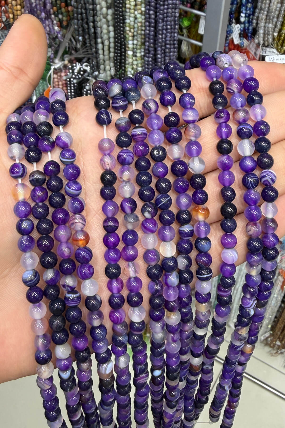 Madagascar Agate Natural Stone Shiny Purple Globe Cut 6mm String Of Beads