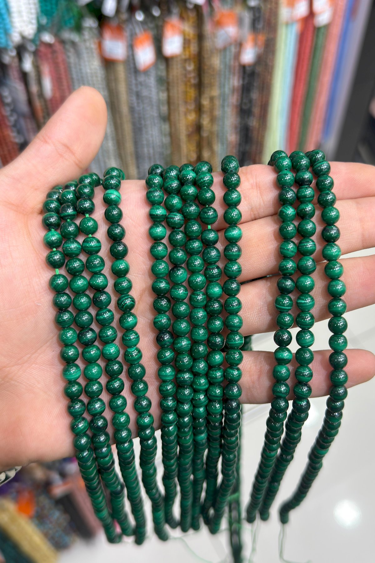 Malakit Taşı Küre Kesim Parlak 6mm Doğal Taş Dizi [AA]