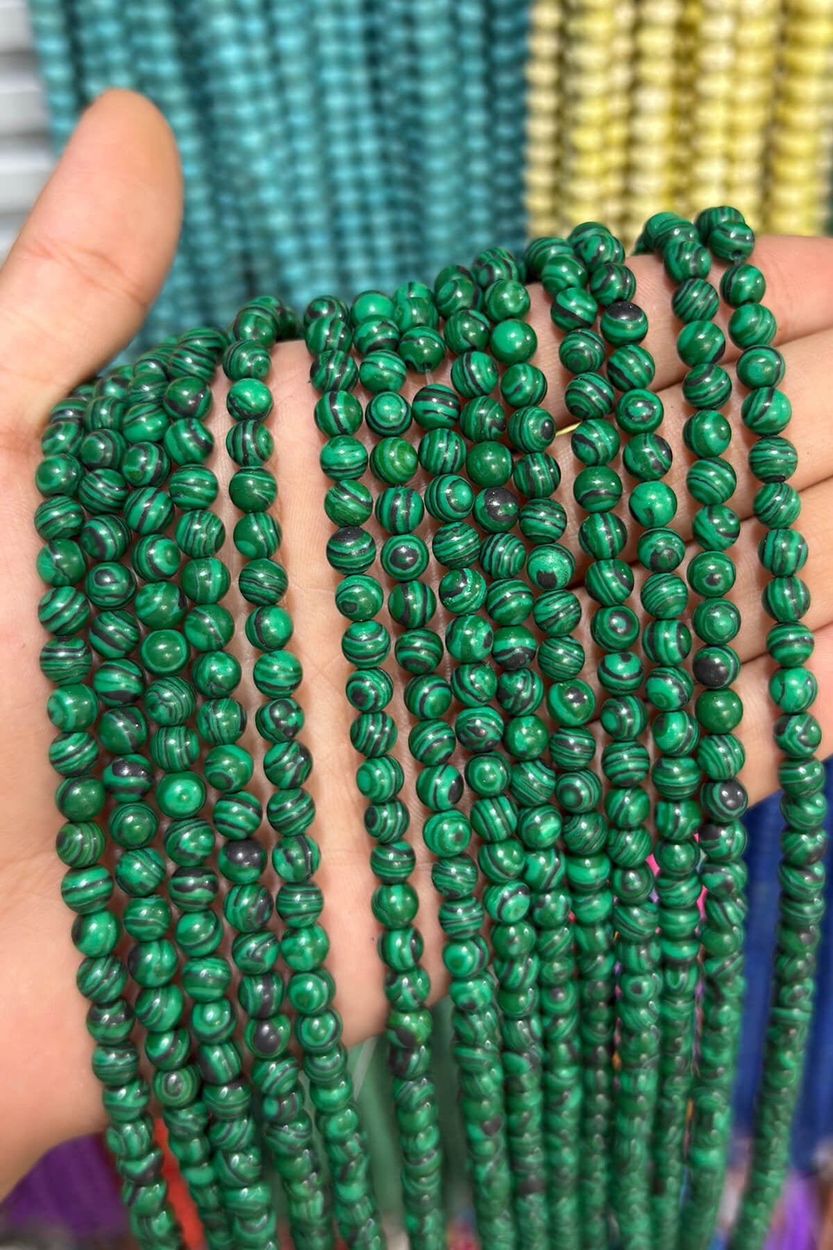 Malakit Taşı Küre Kesim Parlak Yeşil 6mm Doğal Taş Dizi [B+]