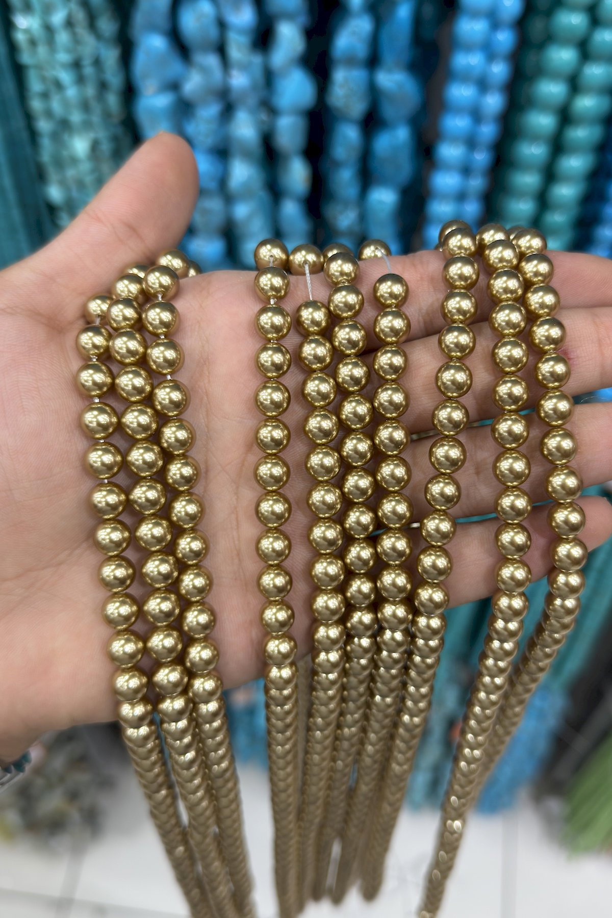 Majorca Pearl Stone Antique Gold-Tone 8mm Bead Strand