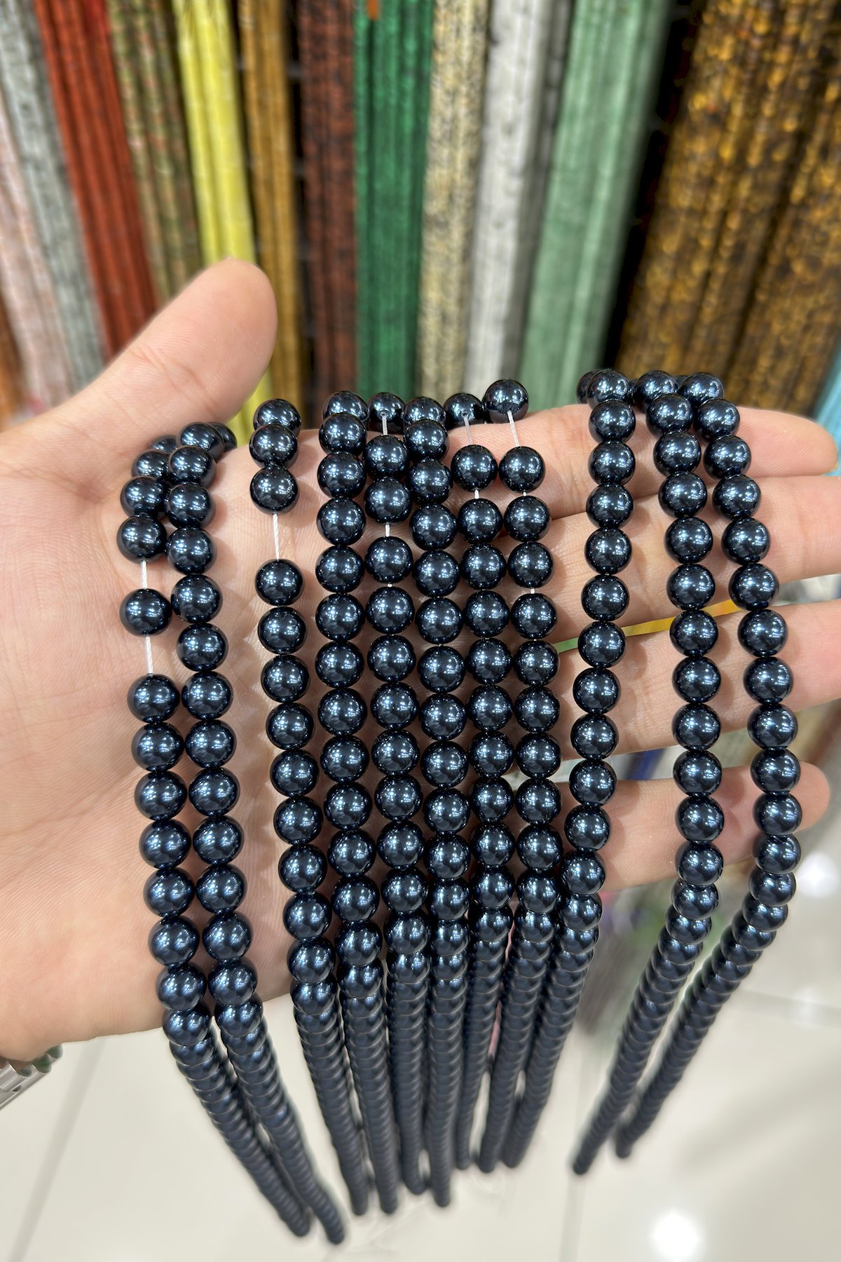Majorca Pearl Stone Shiny Black 8mm Bead Strand