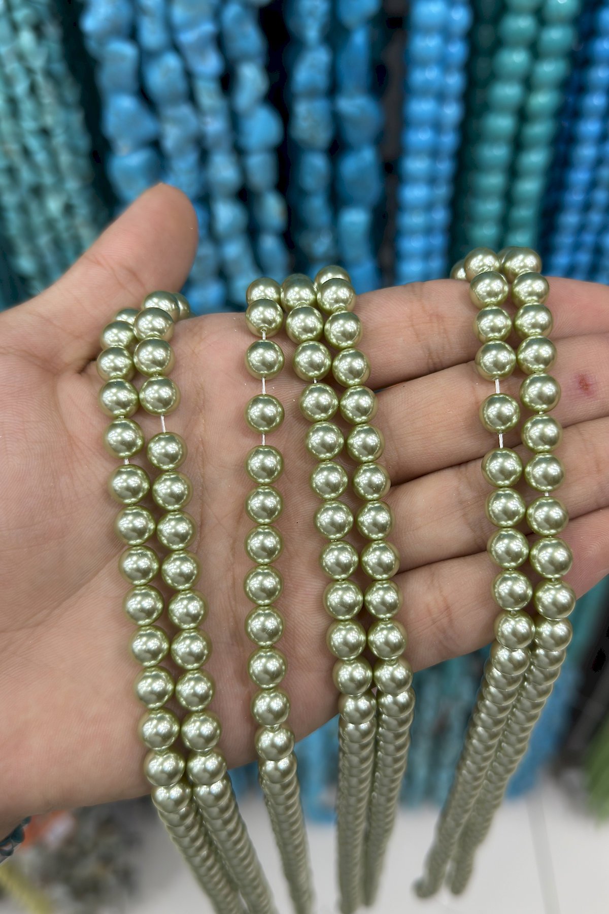 Mayorka İnci Parlak Su Yeşili 8mm Doğal Taş Dizi
