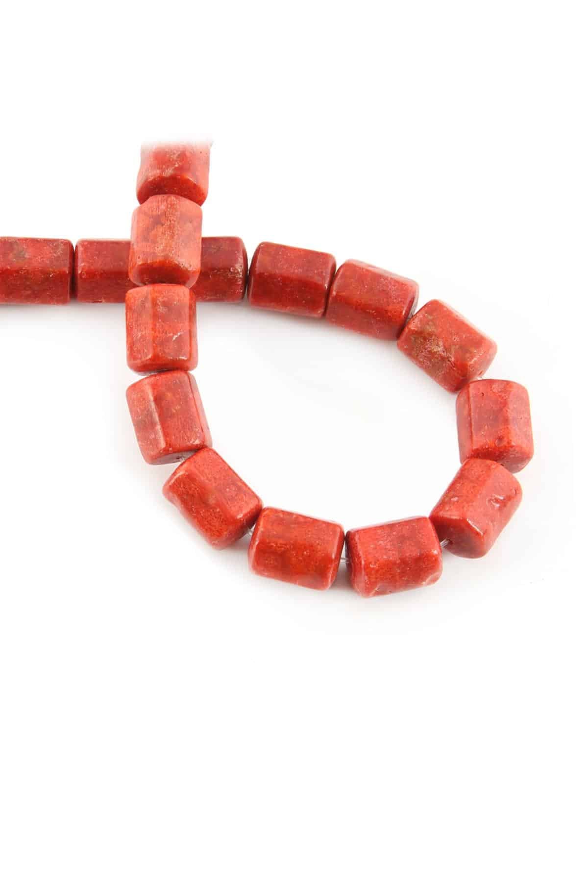 Çim Mercan Taşı Silindir Kesim Parlak Kırmızı 10x14mm Doğal Taş Dizi [AA]