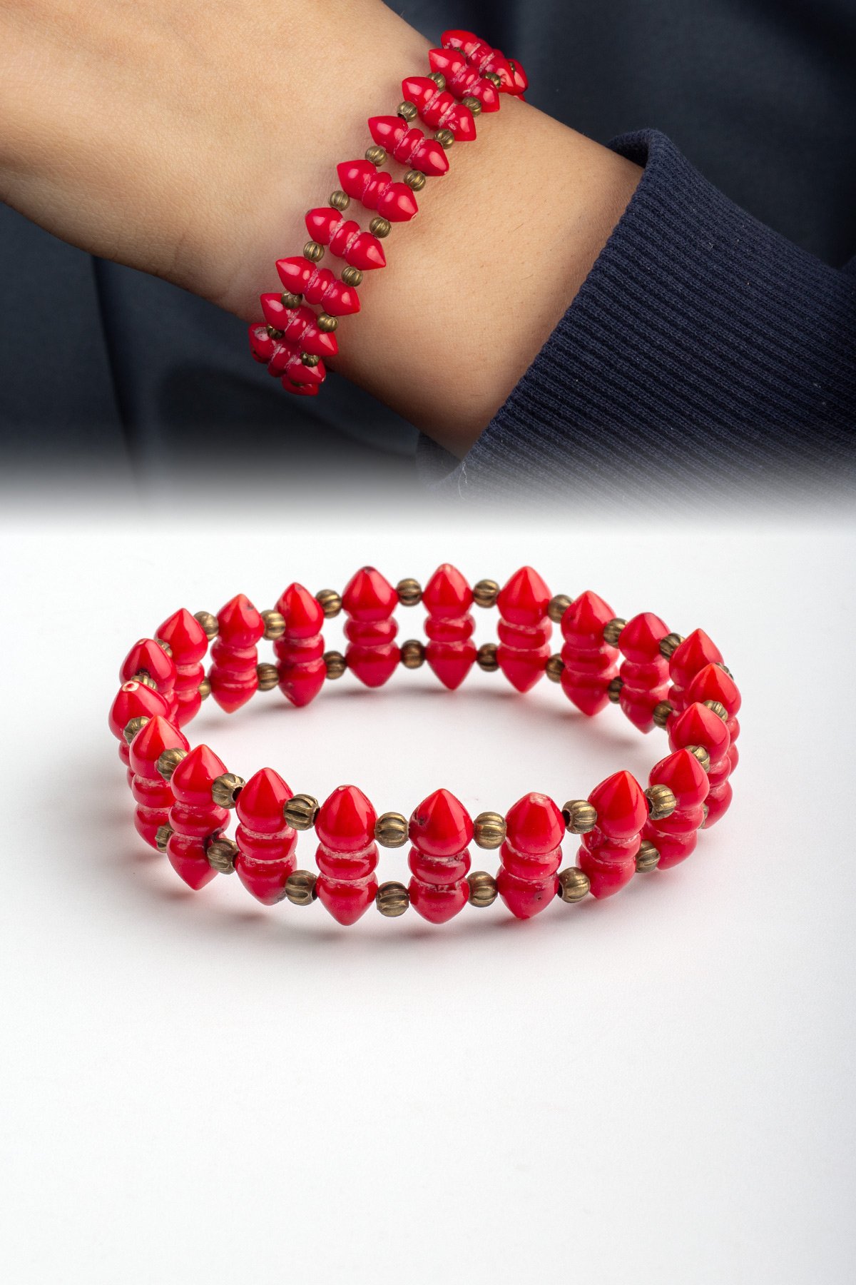 Mercan Doğal Taş İmame Kesim Bileklik