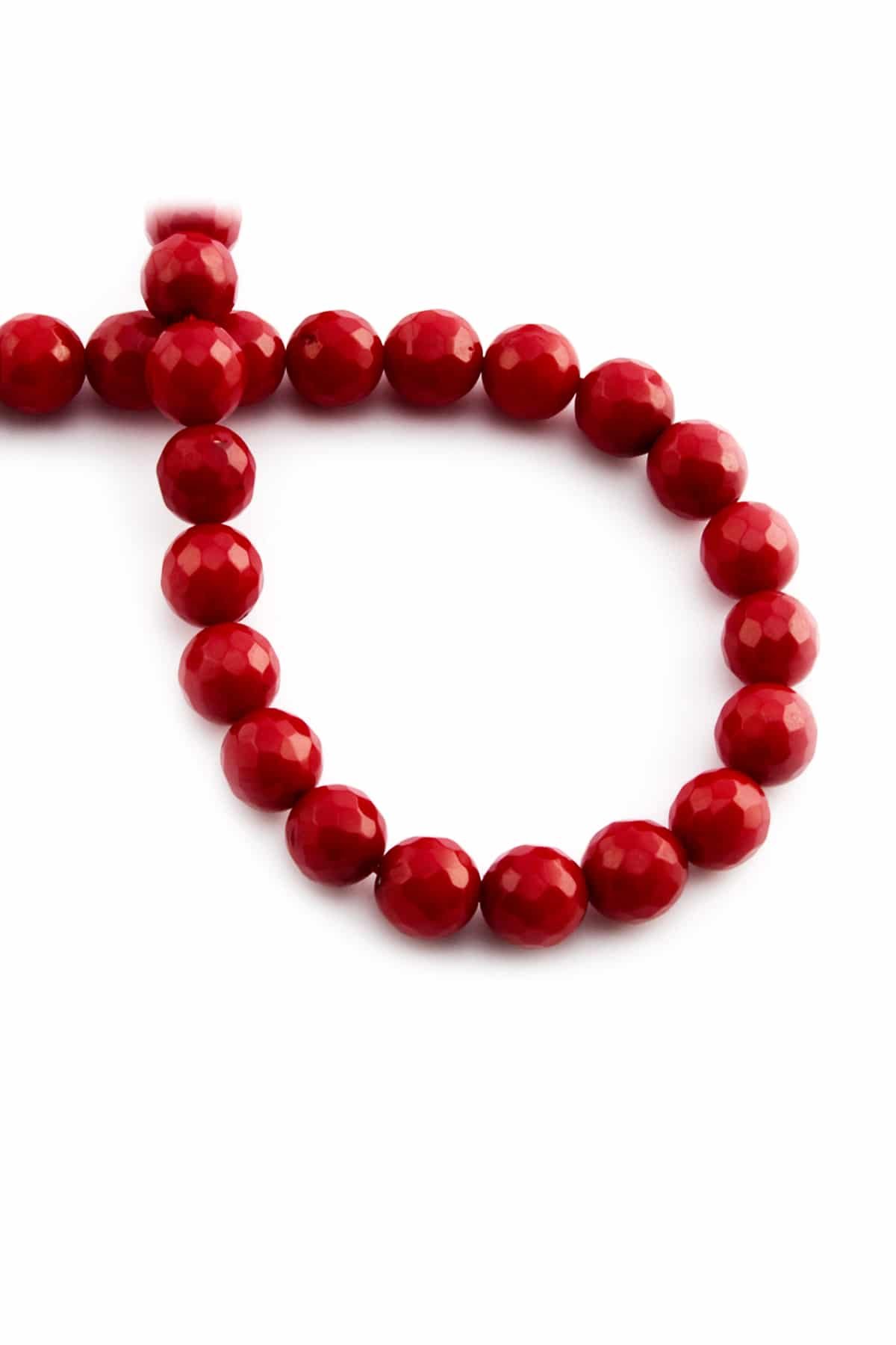 Coral Natural Stone Red Globe Facet Cut 8mm String Of Beads