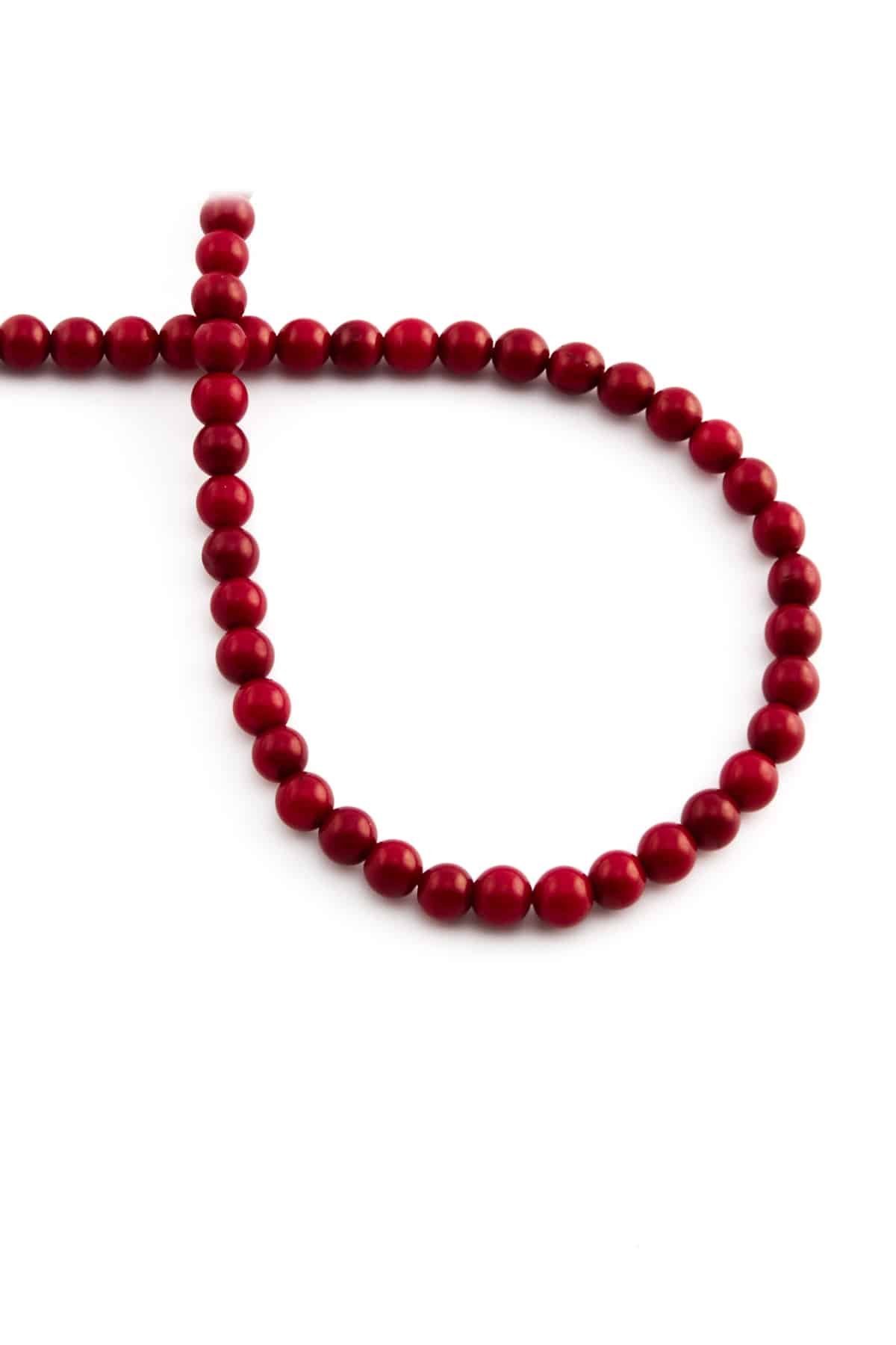 Coral Natural Stone Globe Cut 6mm String Of Beads