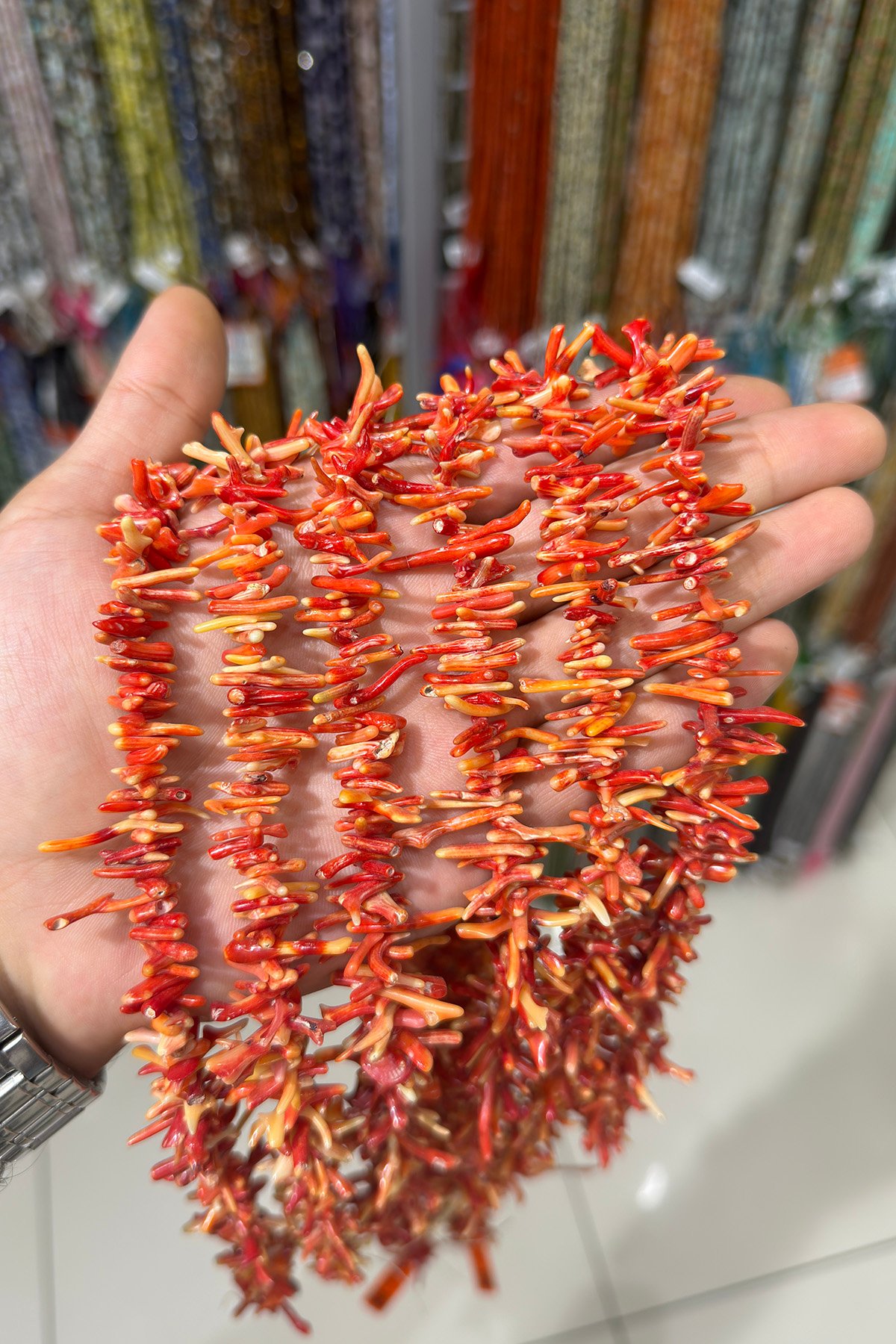 Mercan Doğal Taş Parlak Açık Kırmızı Dal Mercan 3x15mm Dizi