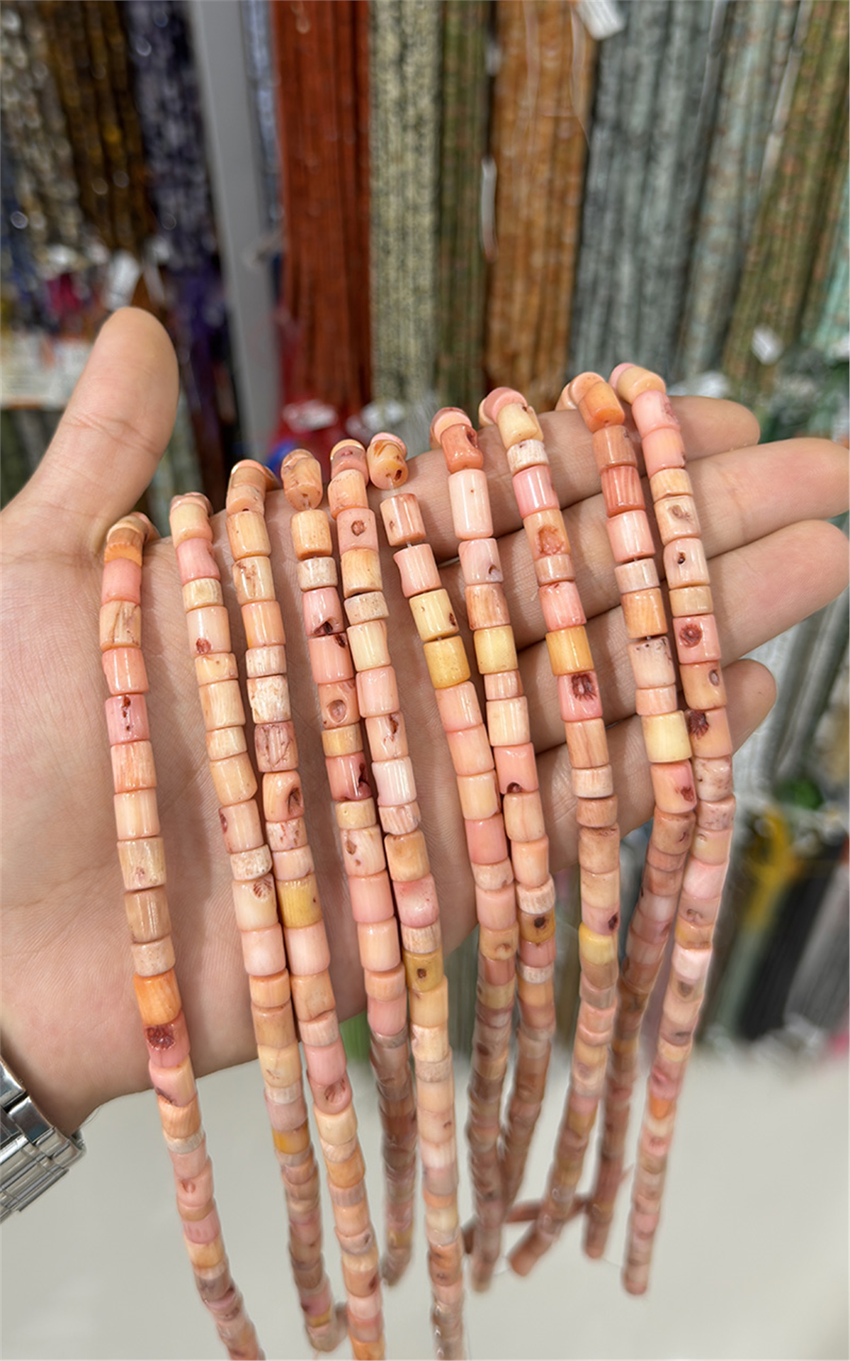 Mercan Doğal Taş Parlak Açık Pembe Silindir 7x8mm Dizi