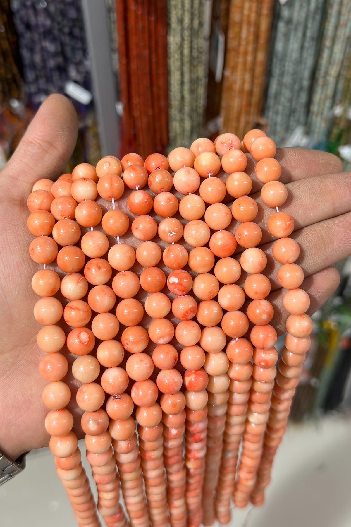 Mercan Doğal Taş Parlak Açık Turuncu Küre 10mm Dizi