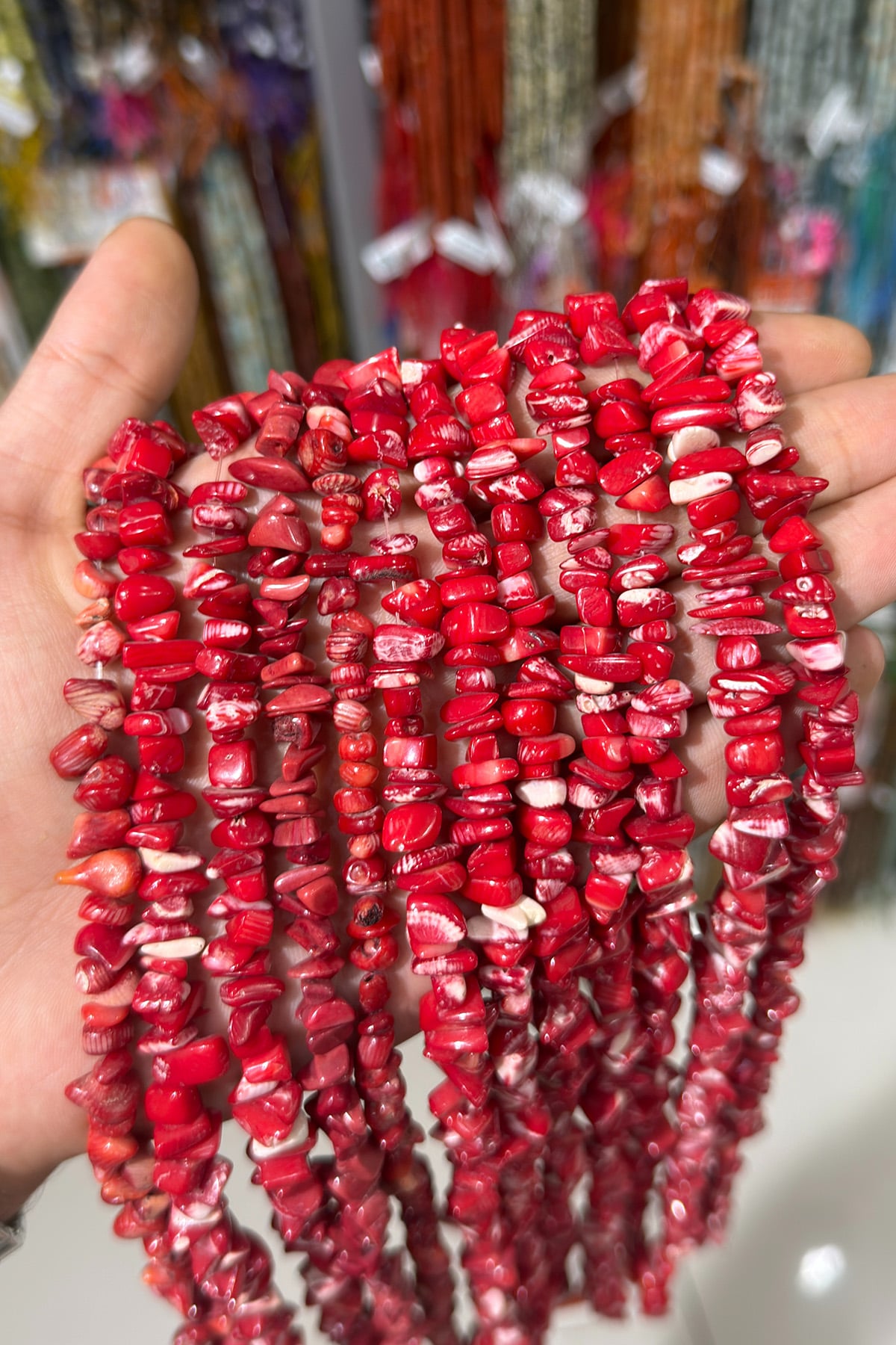 Mercan Doğal Taş Parlak Kırmızı Beyaz Kırıktaş 8x14mm Dizi