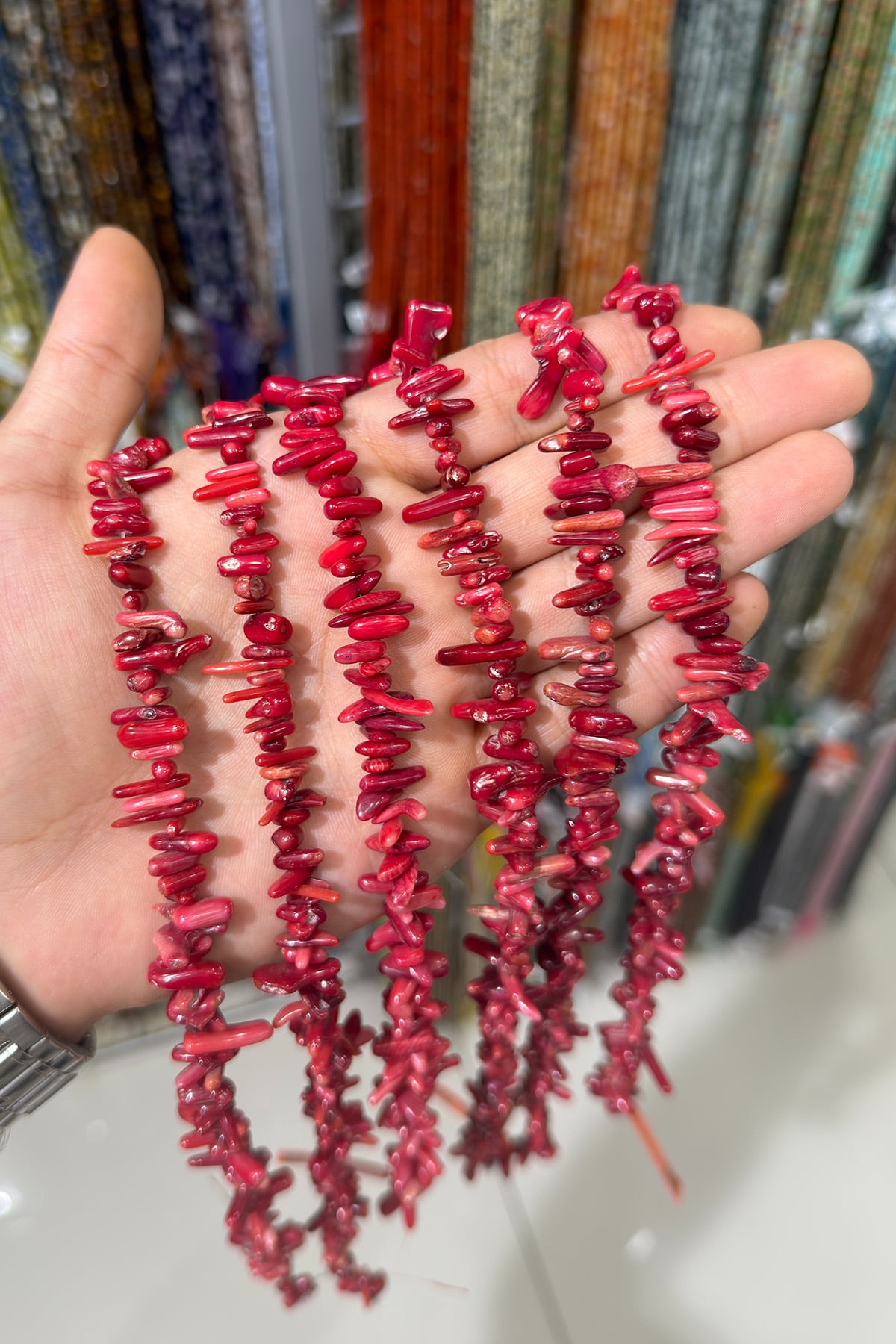Mercan Doğal Taş Parlak Kırmızı Dal Mercan 3x10mm Dizi