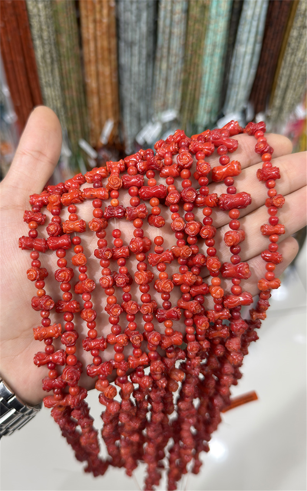 Mercan Doğal Taş Parlak Kırmızı Silindir Çiçek Kesim 6x8mm