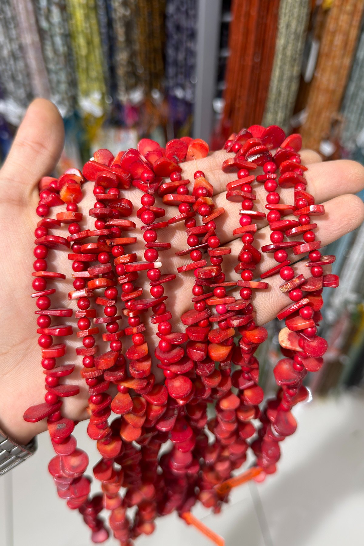 Mercan Doğal Taş Parlak Kırmızı Yassı Damla 3x15mm Dizi