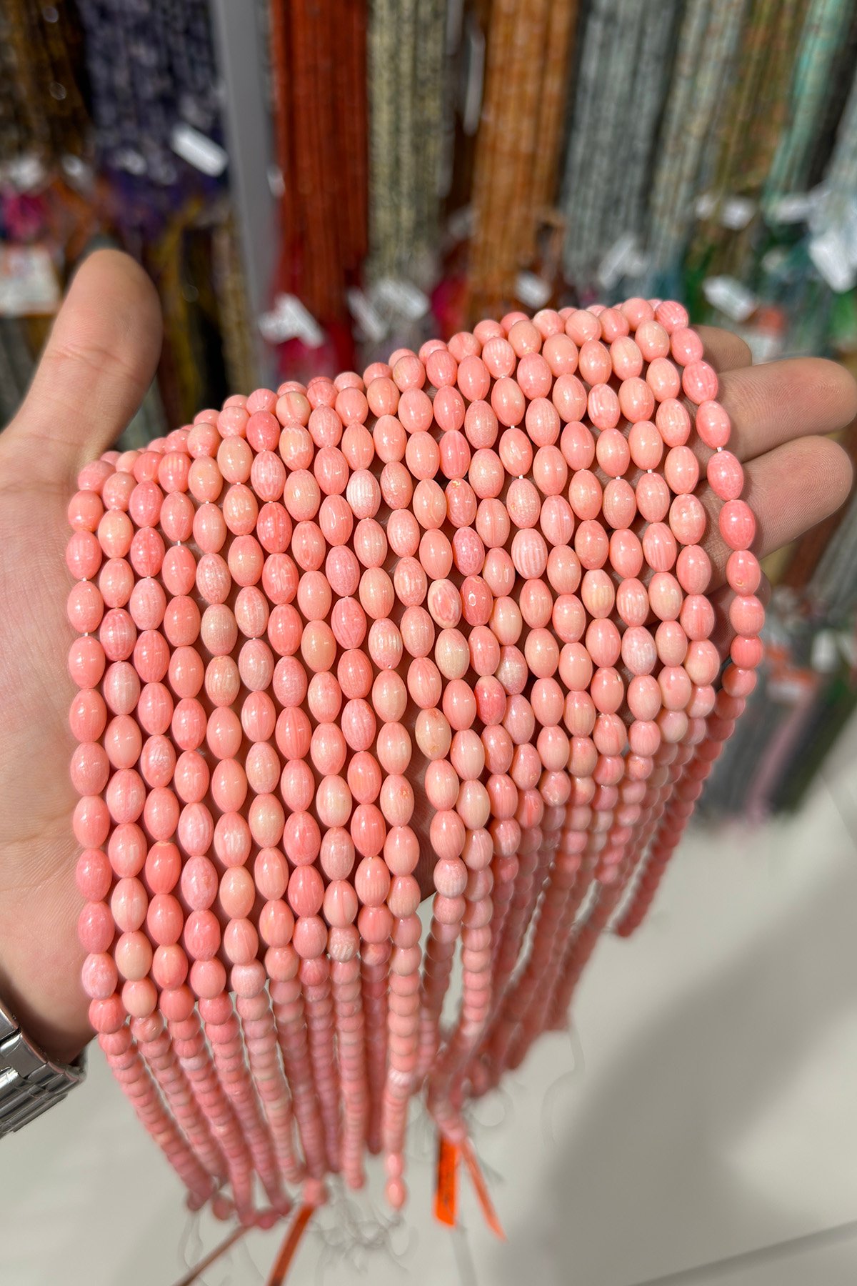 Mercan Doğal Taş Parlak Pembe Arpa 6x9mm Dizi