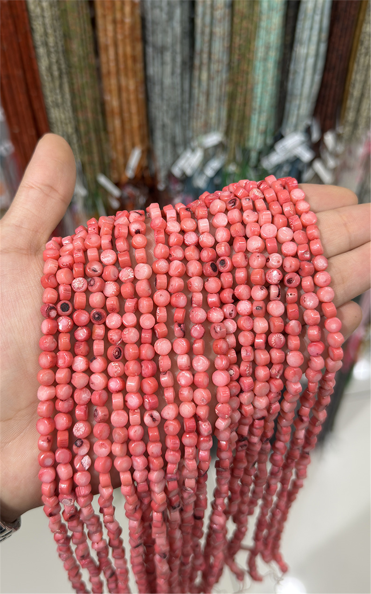 Mercan Doğal Taş Parlak Pembe Daire Kesim 6x3mm Dizi