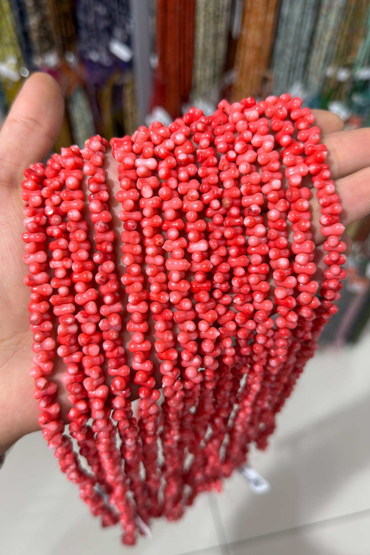 Mercan Doğal Taş Parlak Pembe Kemik Kesim 4x8mm Dizi