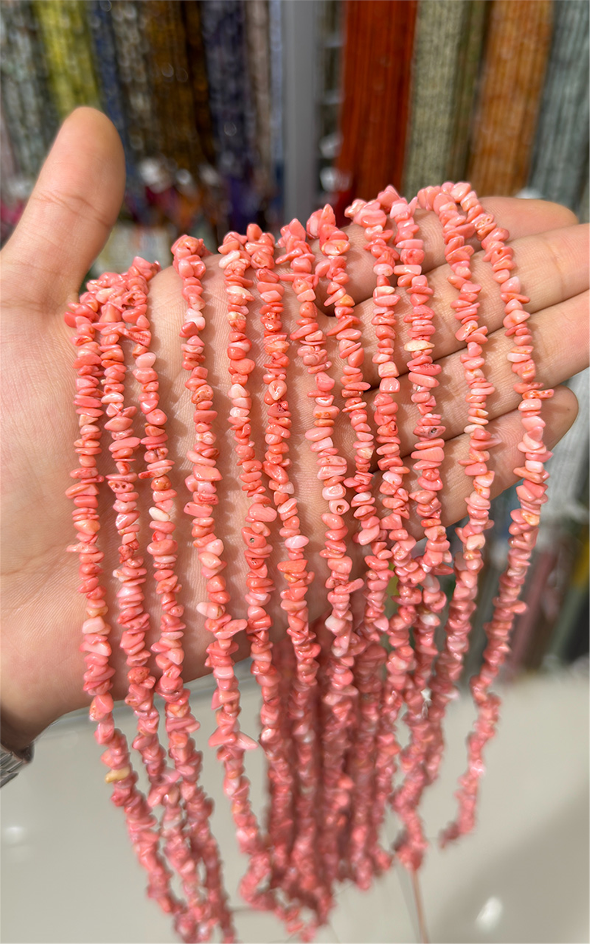 Mercan Doğal Taş Parlak Pembe Kırıktaş 3x5mm Dizi