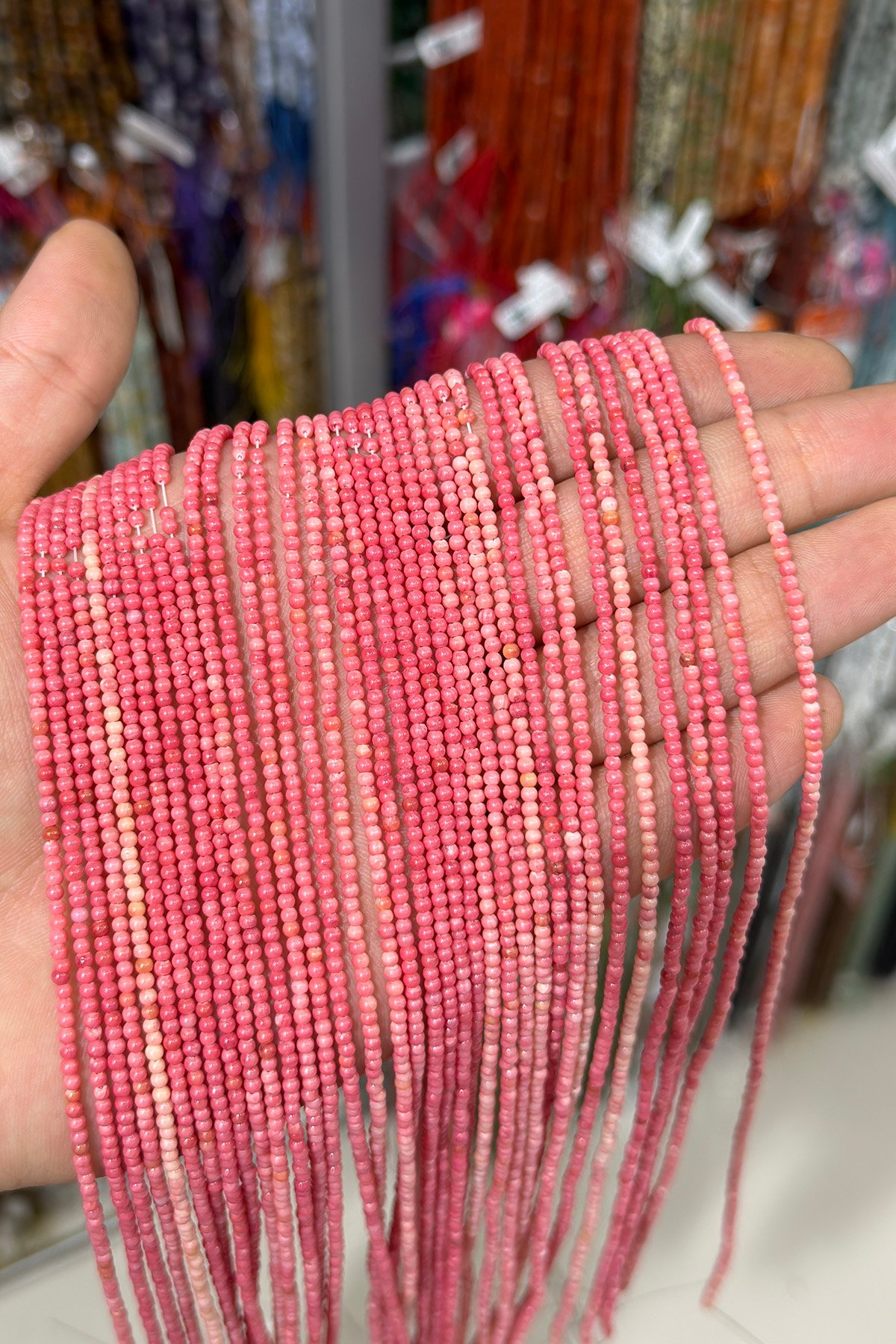 Mercan Doğal Taş Parlak Pembe Küre 2mm Dizi