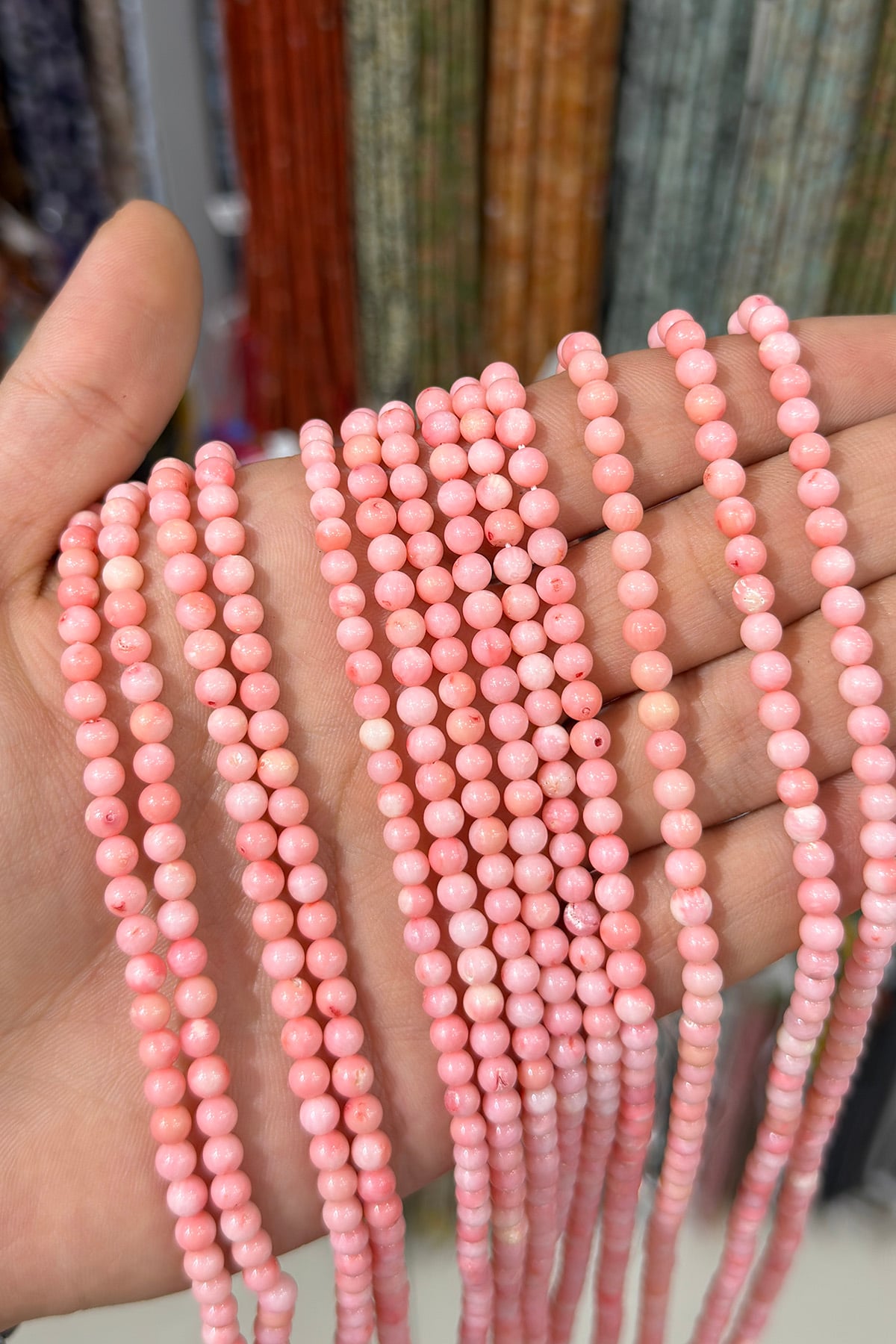 Mercan Doğal Taş Parlak Pembe Küre 5mm Dizi