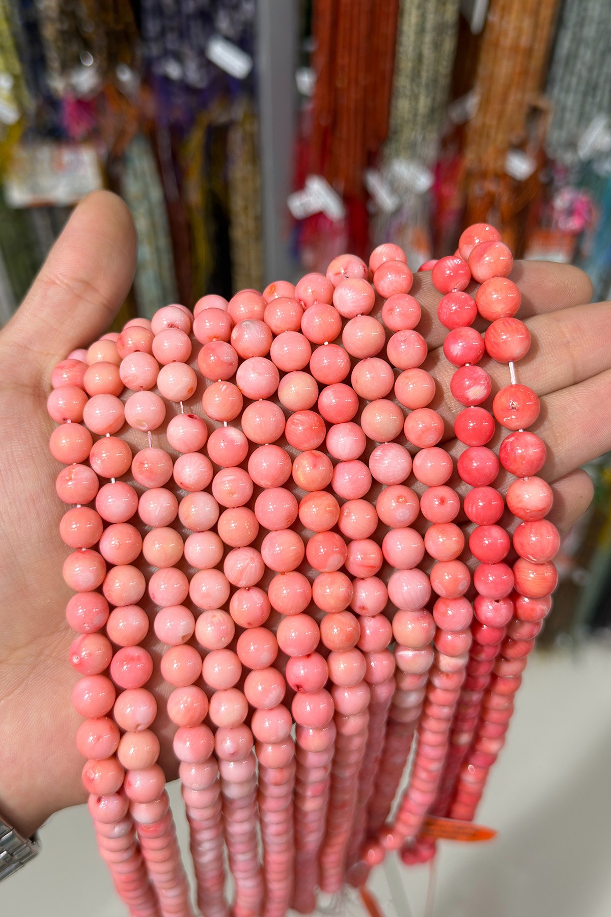 Mercan Doğal Taş Parlak Pembe Küre 8mm Dizi