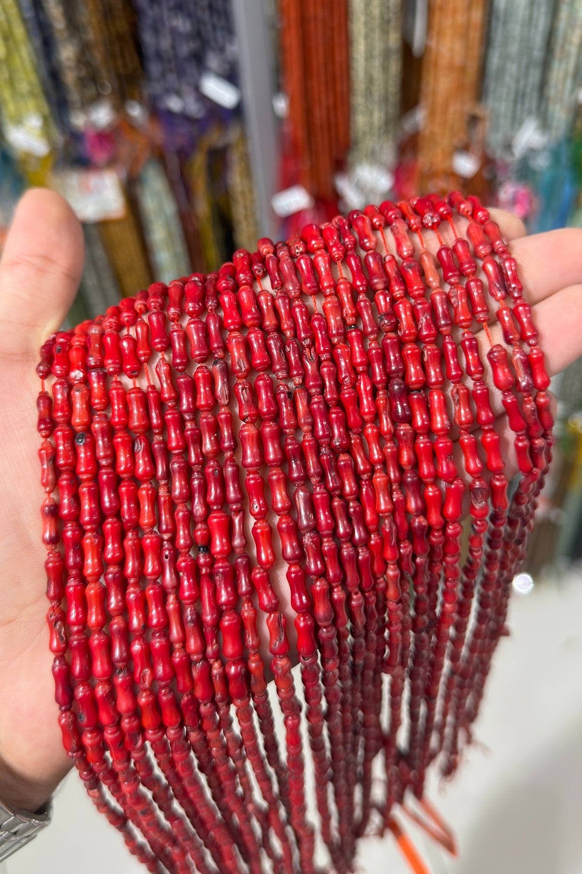 Mercan Doğal Taş Parlak Pembe Silindir Kesim 5x11mm Dizi