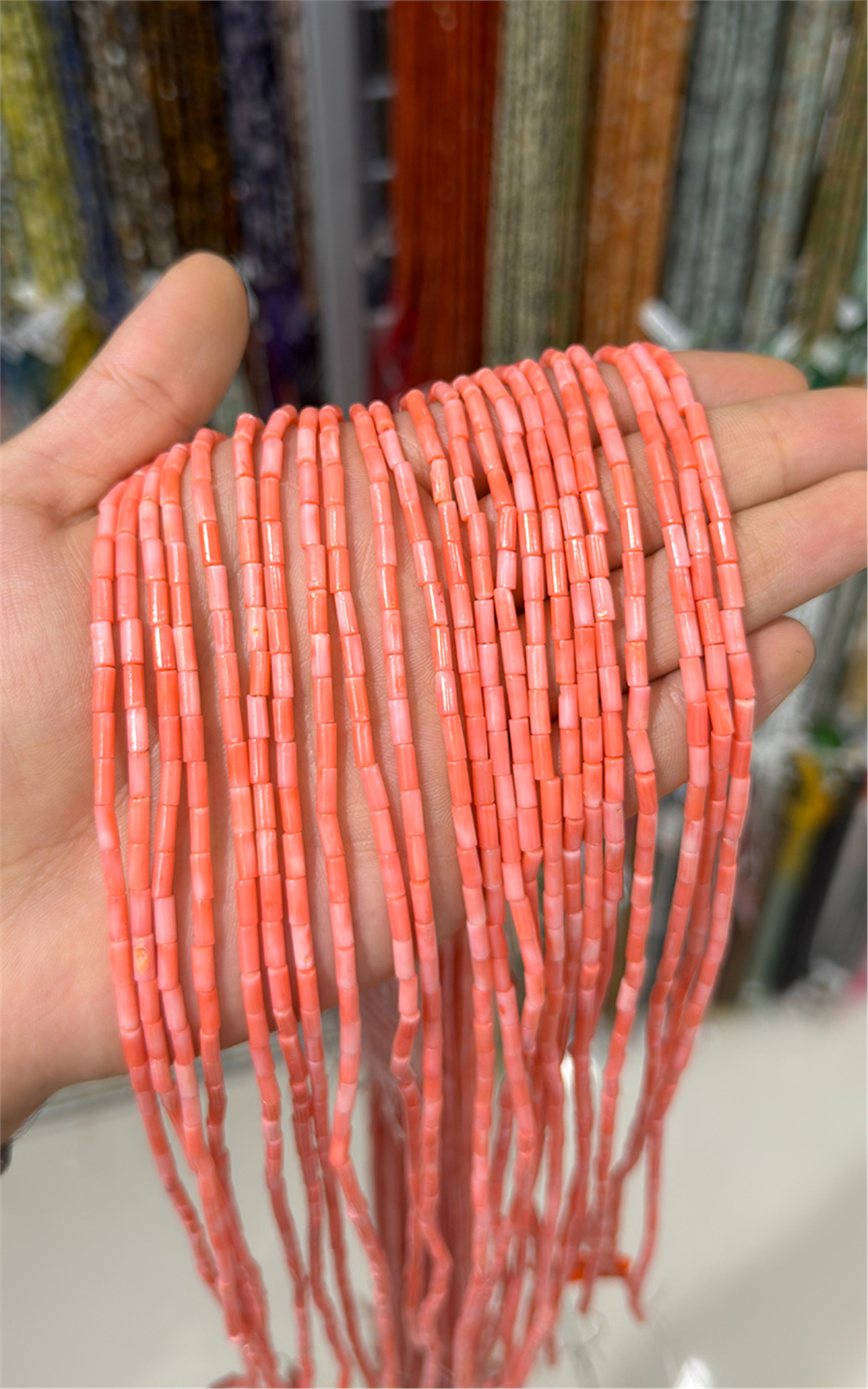 Mercan Doğal Taş Parlak Pembe Silindir Kesim 3x7mm Dizi