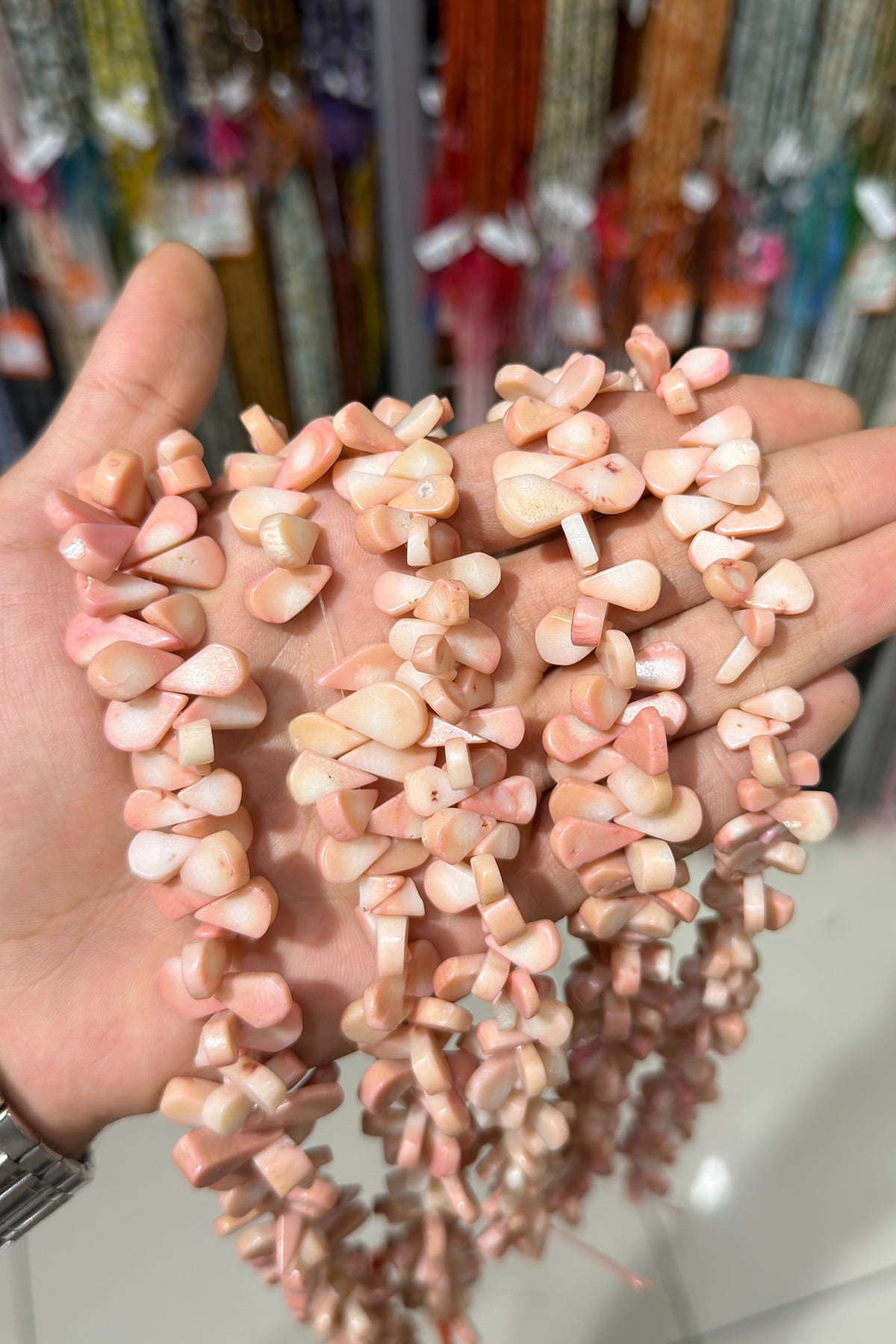Mercan Doğal Taş Parlak Pembe Yassı Damla 3x12mm Dizi