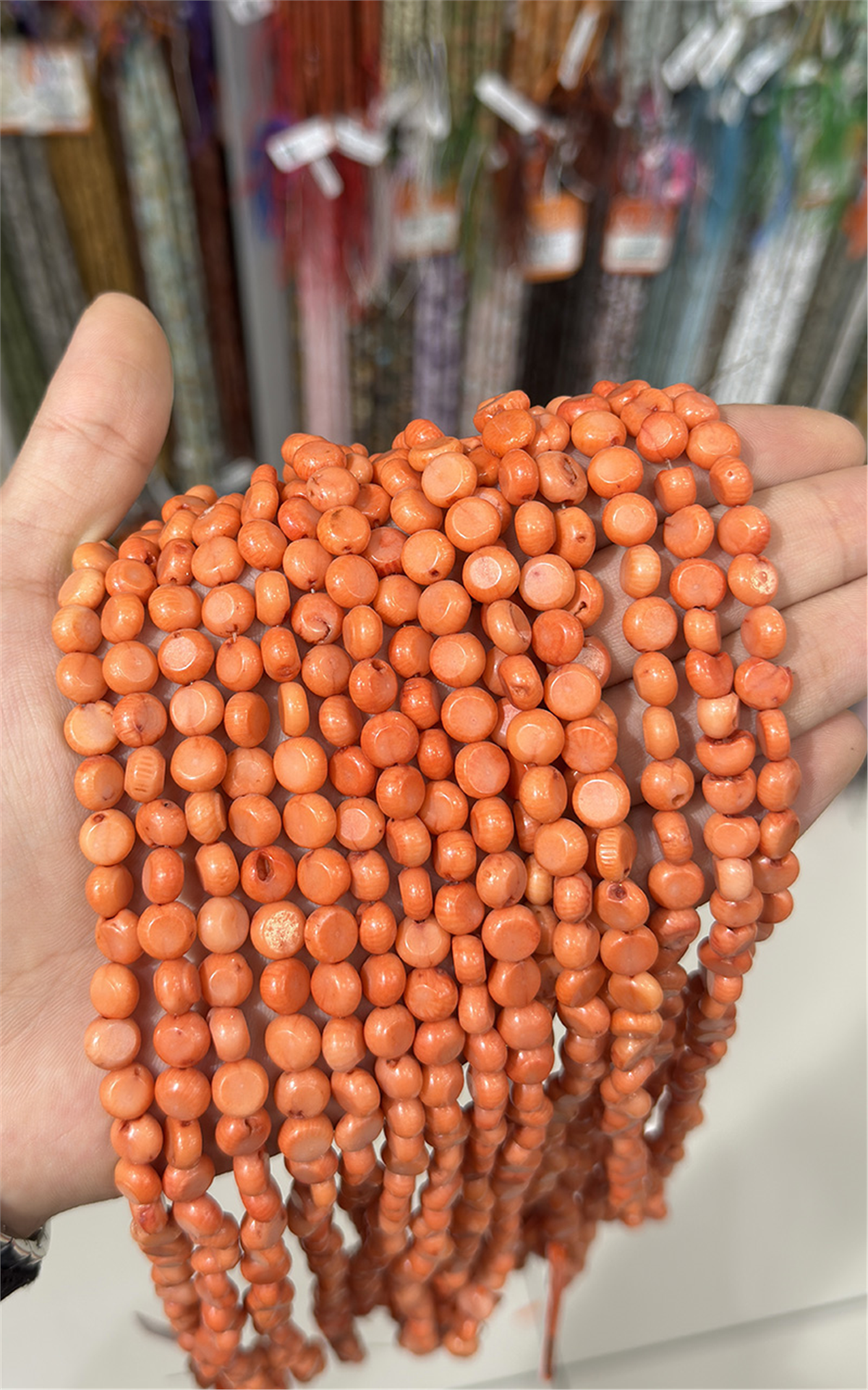 Mercan Doğal Taş Parlak Pembe Yassı Daire 8x5mm Dizi