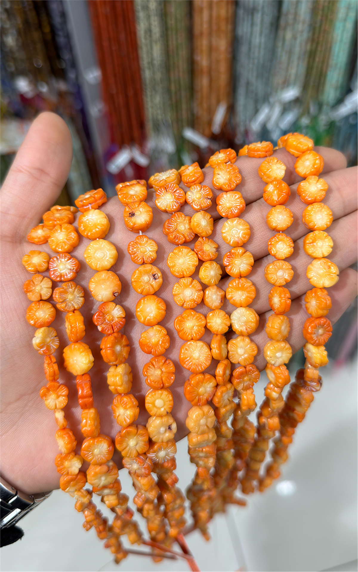 Mercan Doğal Taş Parlak Turuncu Çiçek Kesim Kesim 10x4mm Dizi