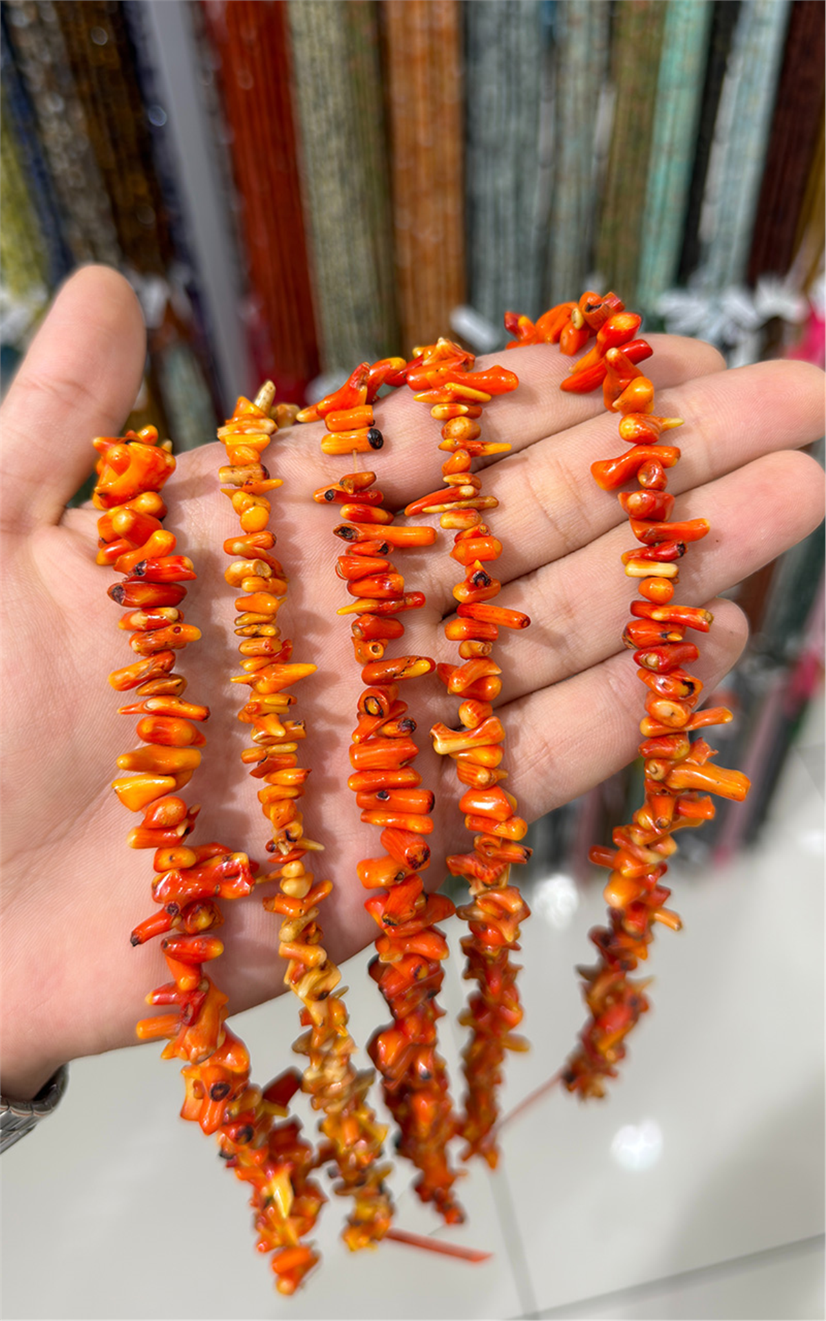 Mercan Doğal Taş Parlak Turuncu Dal Mercan 5x15mm Dizi