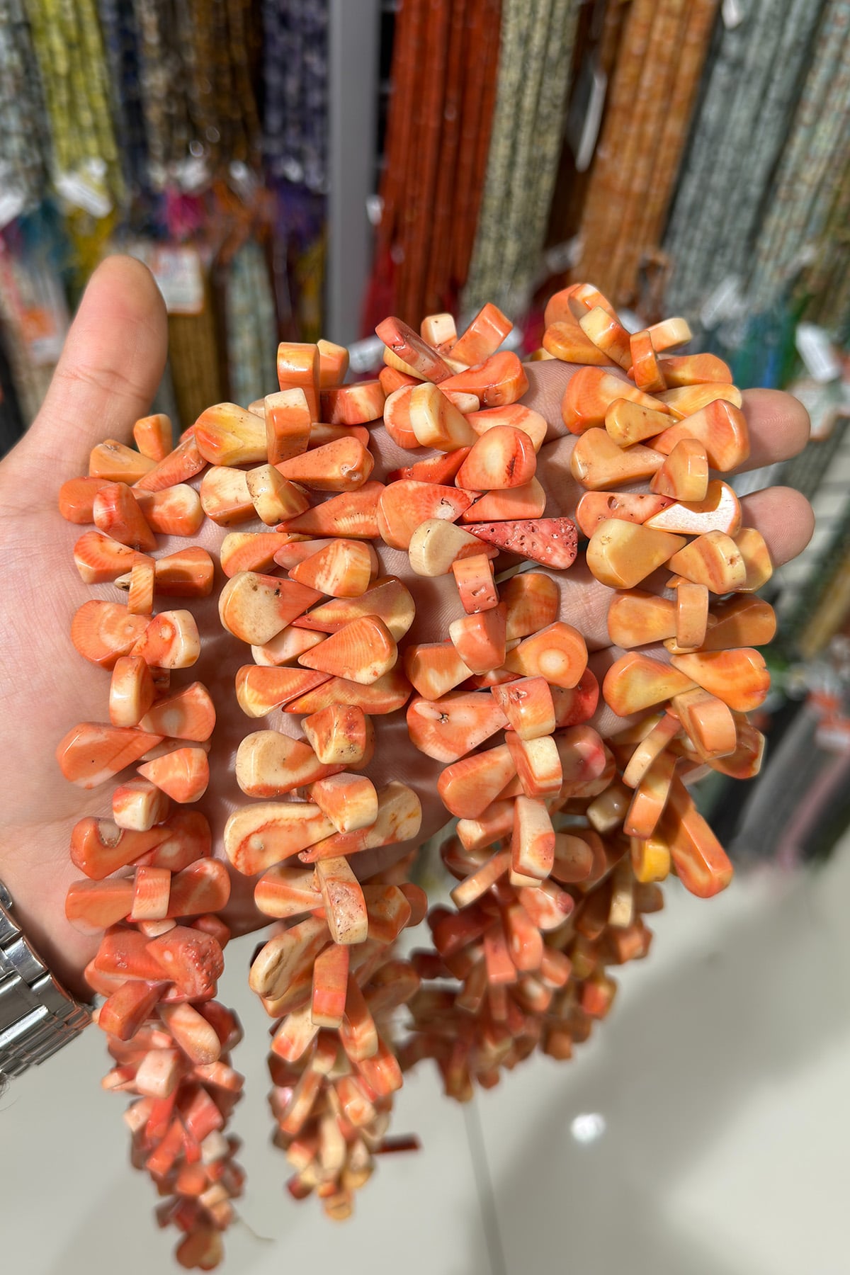 Mercan Doğal Taş Parlak Turuncu Yassı Damla 12x21mm Dizi