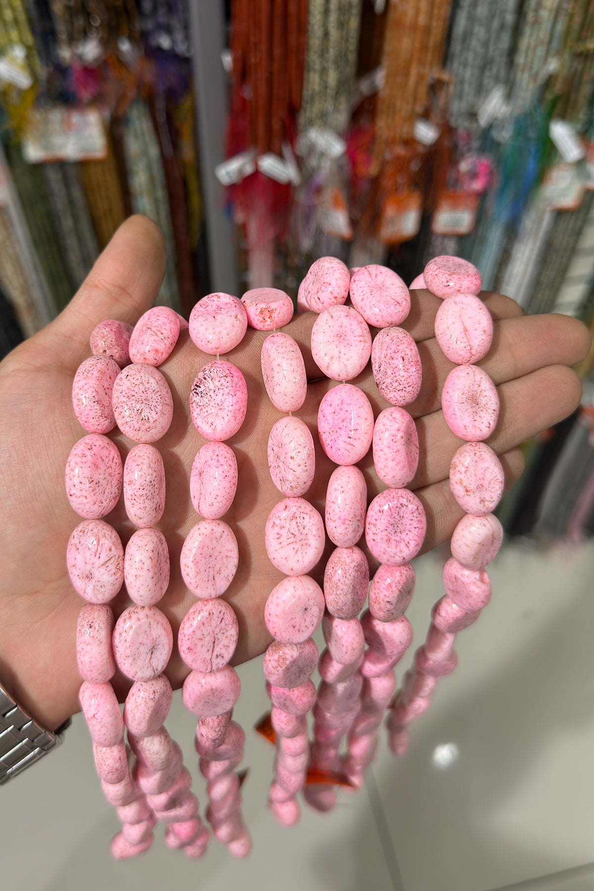 Mercan Doğal Taş Pembe Yassı Silindir 21x9mm Dizi
